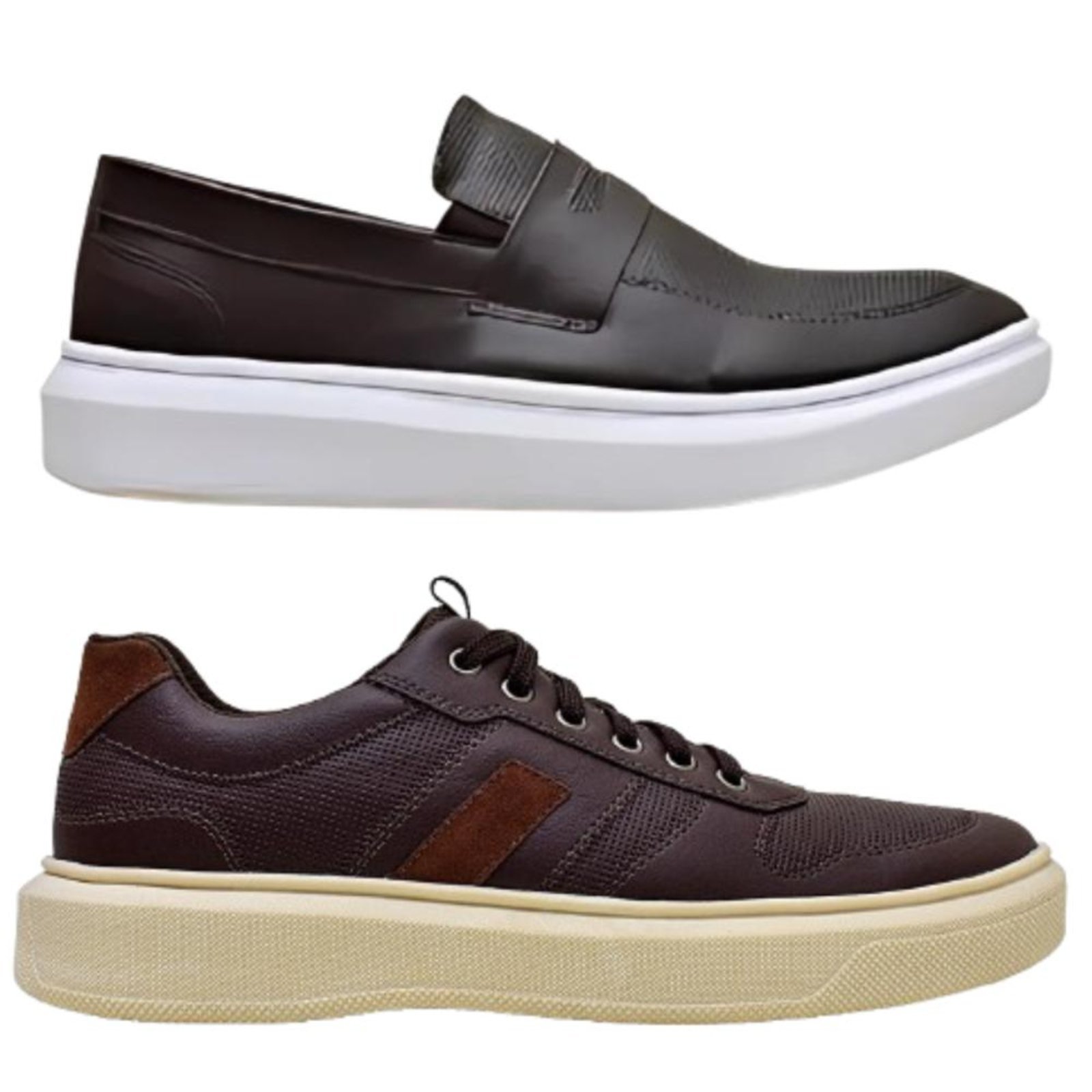 Kit Mocassim Oxford + Tênis Masculino Confortável e Leve Marrom