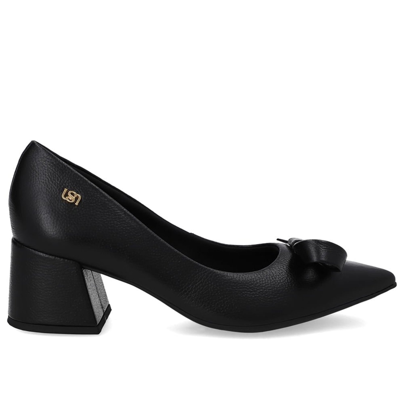 Scarpin Preto Bico Fino Couro Laço