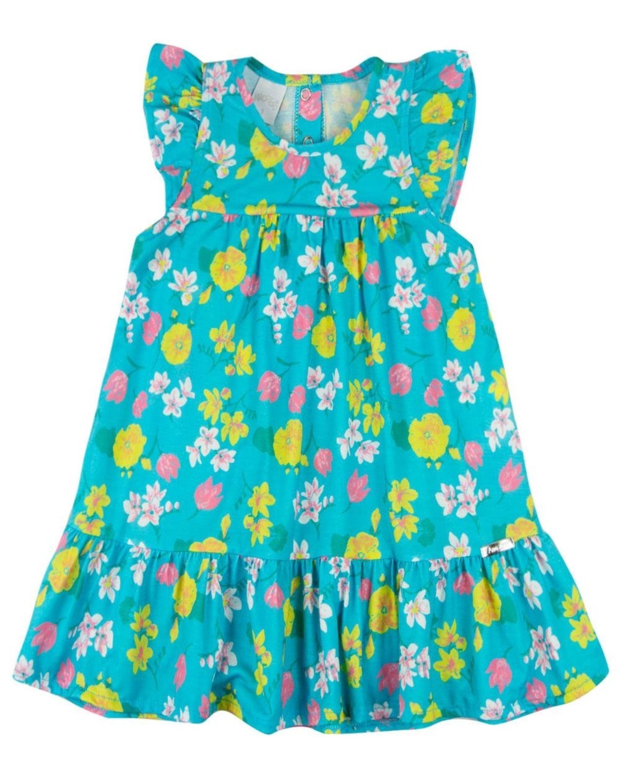 Infantil – Vestido Verão Manga Cavada Microfibra Estampa Digital Floral – Turquesa