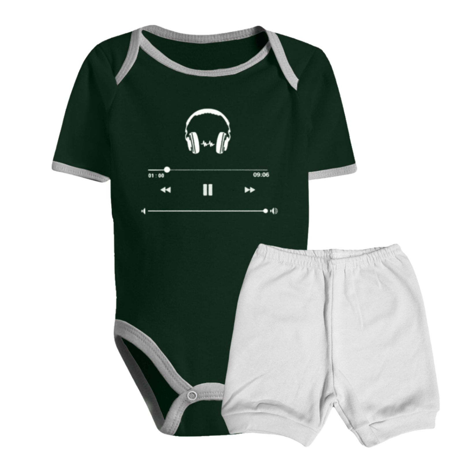 Infantil - Conjunto Verão Body Manga Curta Estampado Short Algodão Verde Militar
