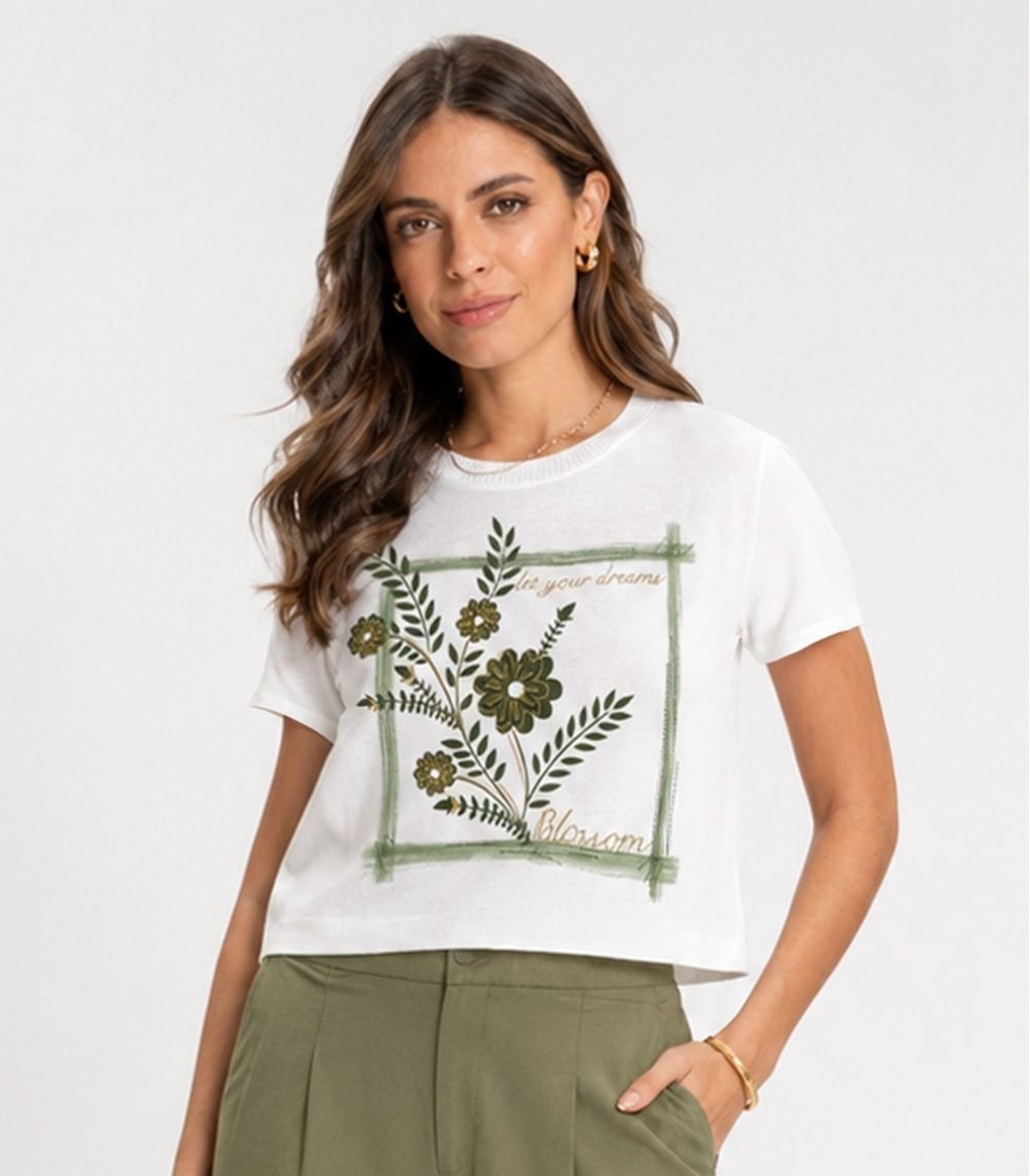 Blusa Feminina Visco Premiere Estampa Infinita Cor Bege