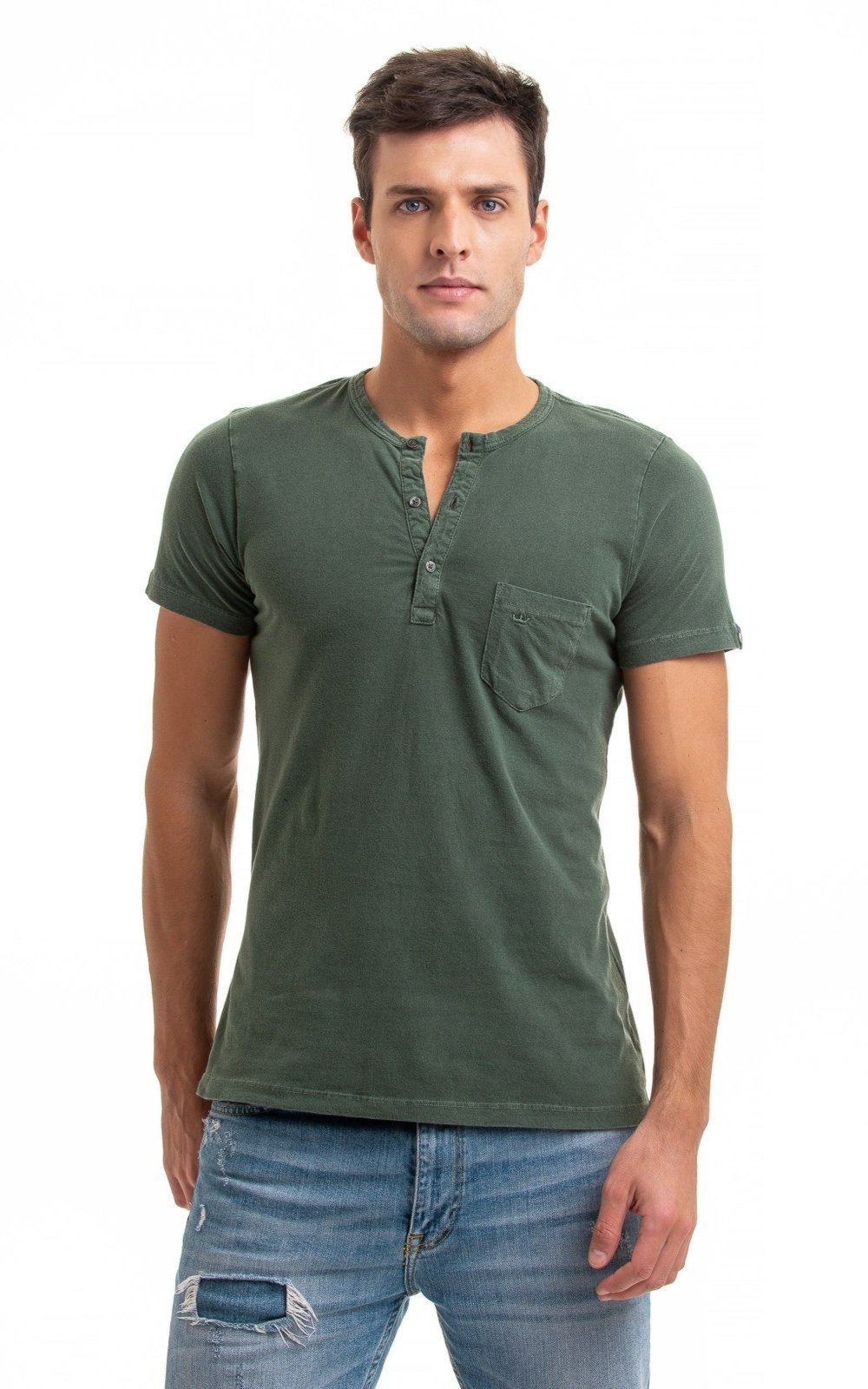 Camiseta Henley Aburguesia Slim Fit Verde Militar