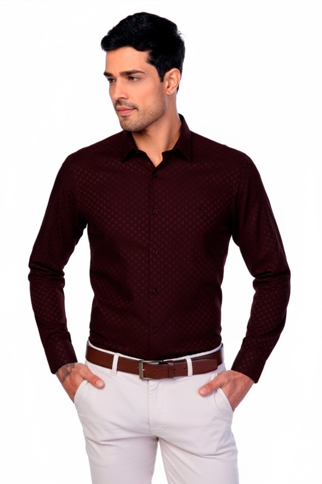 Camisa Social Masculina Slim Maquinetada Manga Longa - Zuggy-zi