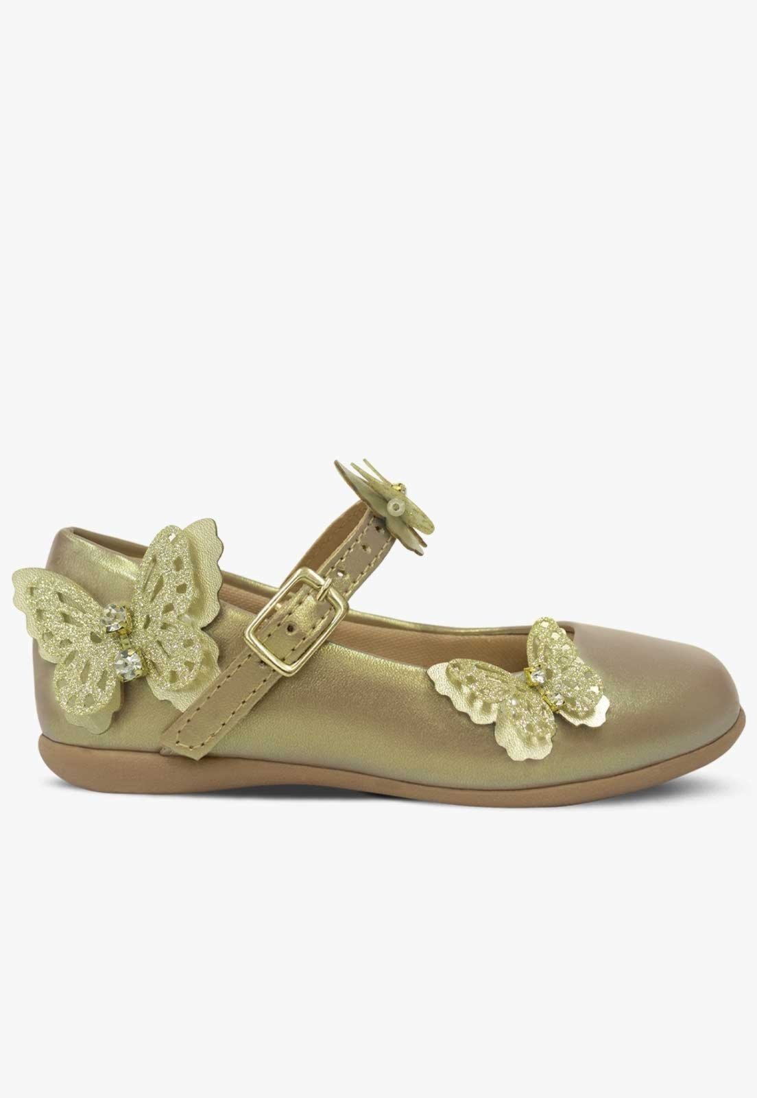 Vista 3 Infantil - Sapatilha Pópidi Jardim Encantado Borboletas Ouro dourado Pópidí dourado