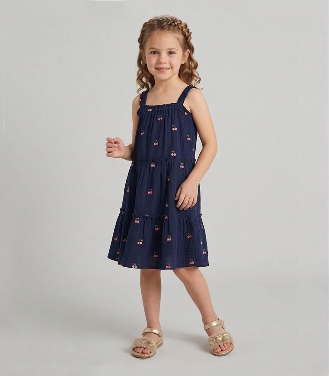 Infantil – Vestido em Gaze Bordada Trick Nick Azul