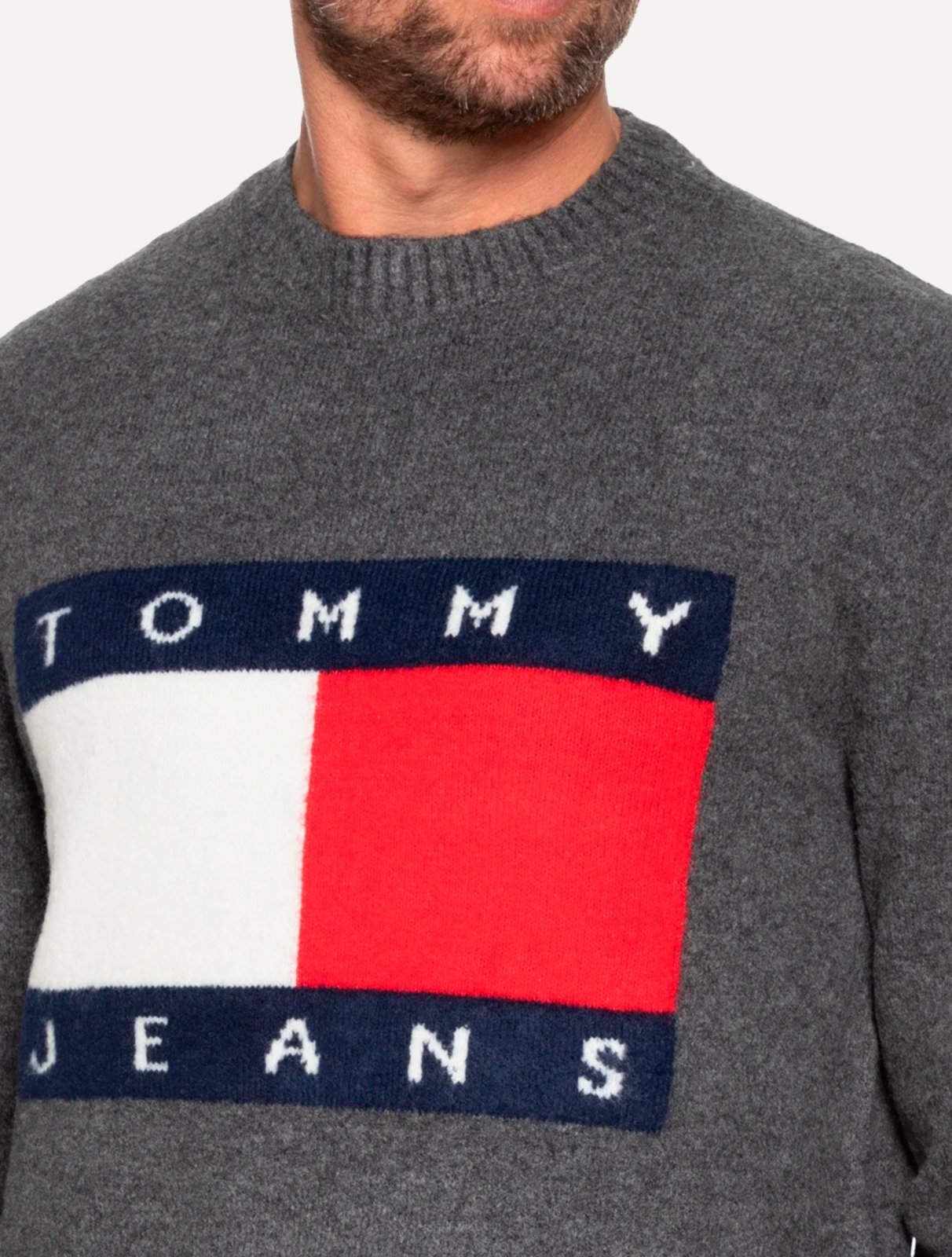 Vista 3 Blusa Tommy Hilfiger Masculina Regular Melange Flag Chumbo cinza Tommy Hilfiger cinza