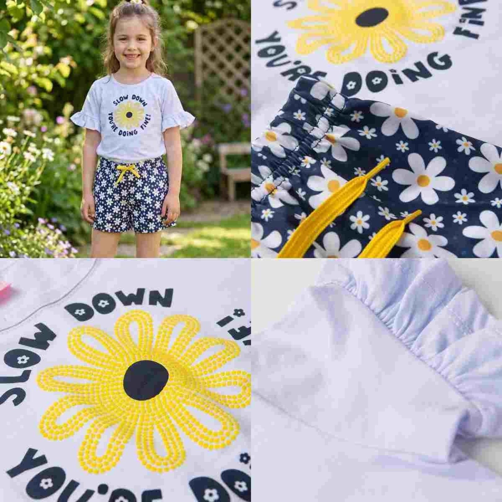 Infantil - Conjunto Feminino Blusa Algodão com Babado + Shorts Floral Confortável Poliflex