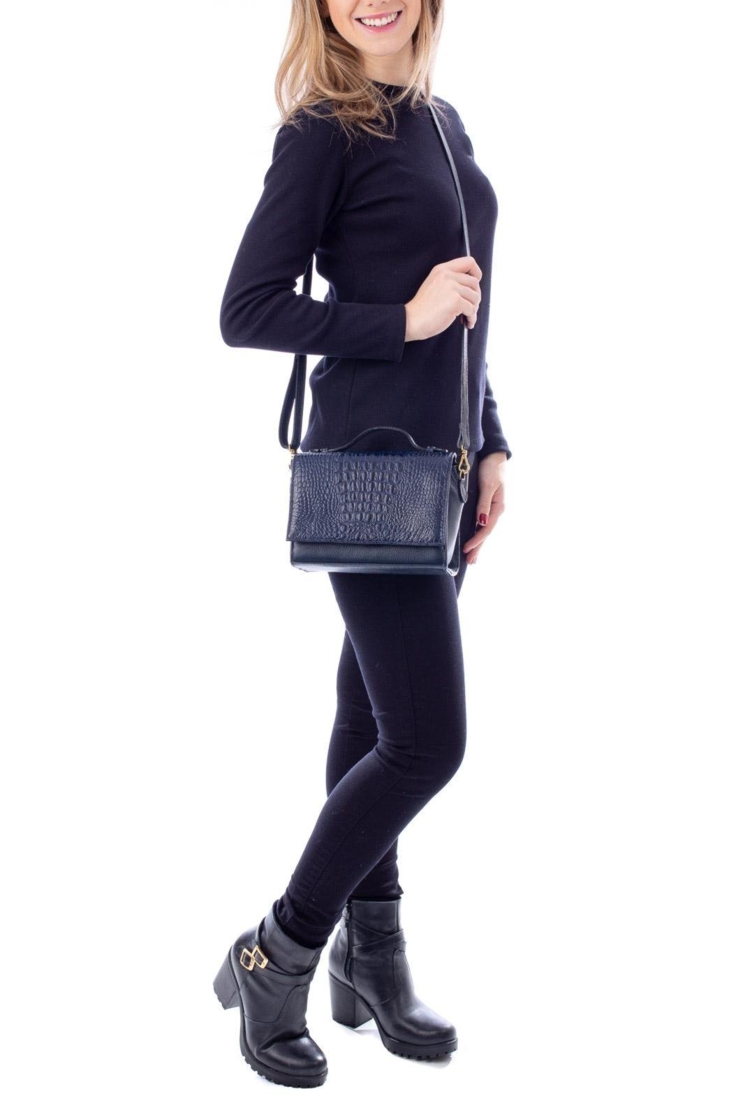 Bolsa pequena transversal de couro croco Deise - Azul