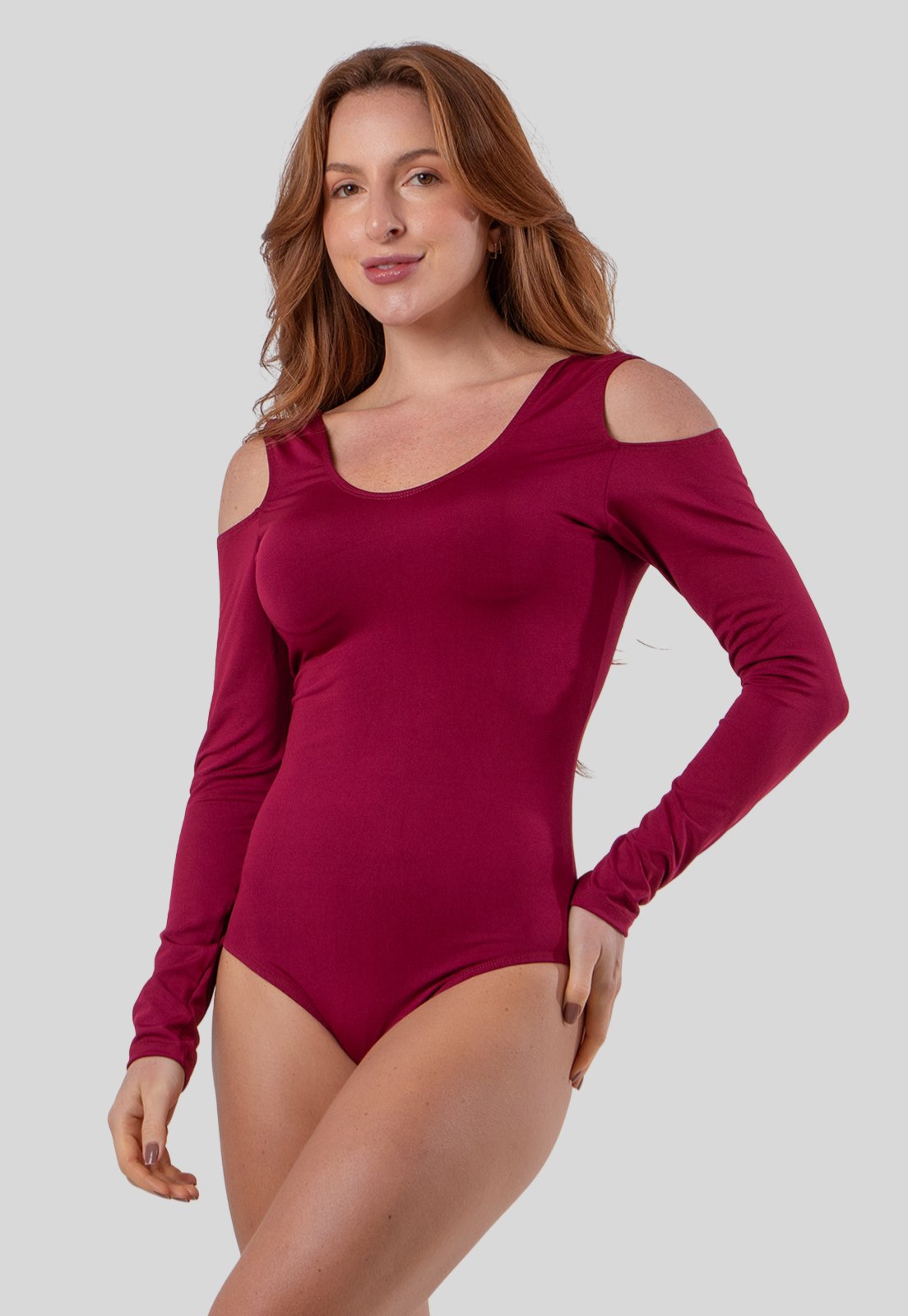 Body Feminino Buraco No Ombro Suplex Manga Comprida