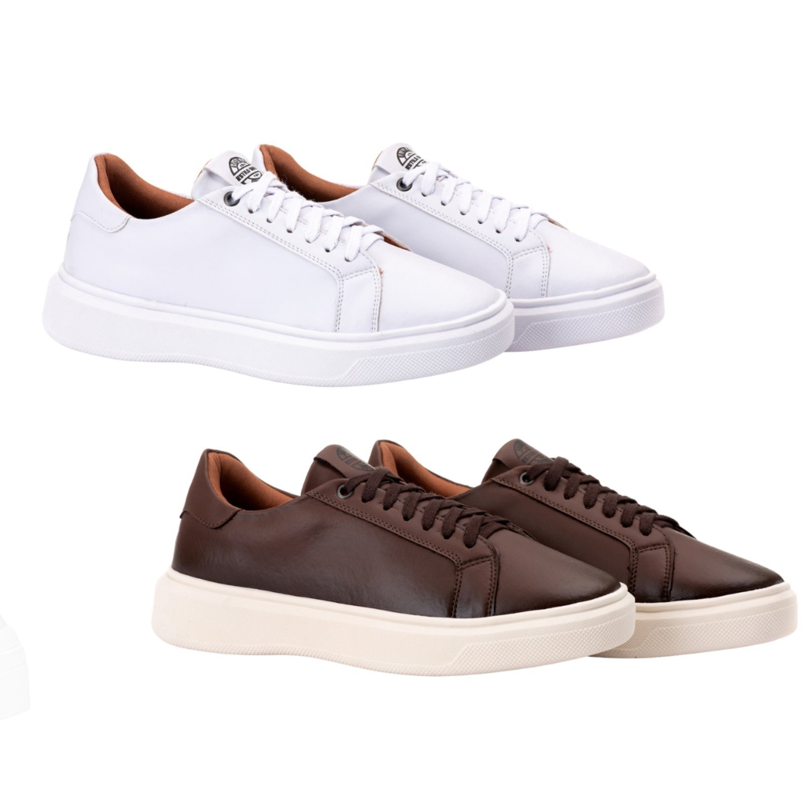 Kit 2 Sapatenis Tenis Casual Masculino Branco+Marrom Original Adulto Estilo Shoes Kit 2 Sapatenis Tenis Casual Masculino Branco+Marrom Original Adulto Estilo Shoes
