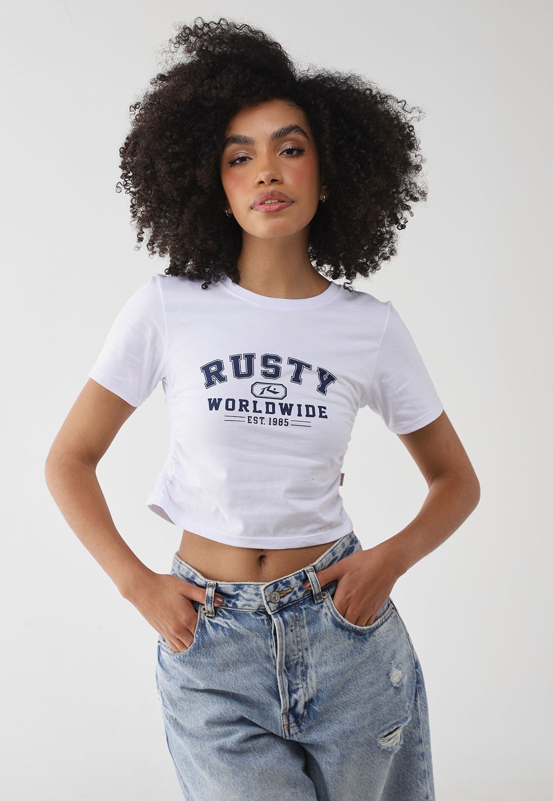 Camiseta Cropped Feminina Rusty ESP Worldwide Cropped Branca