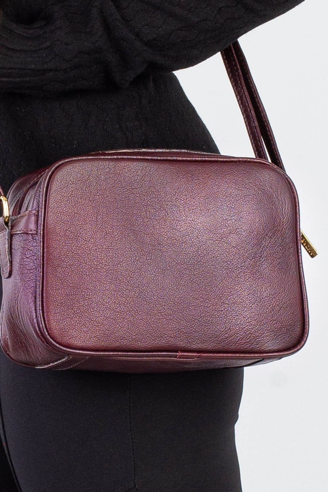 Bolsa quadrada pequena de couro liso Diana - Marsala