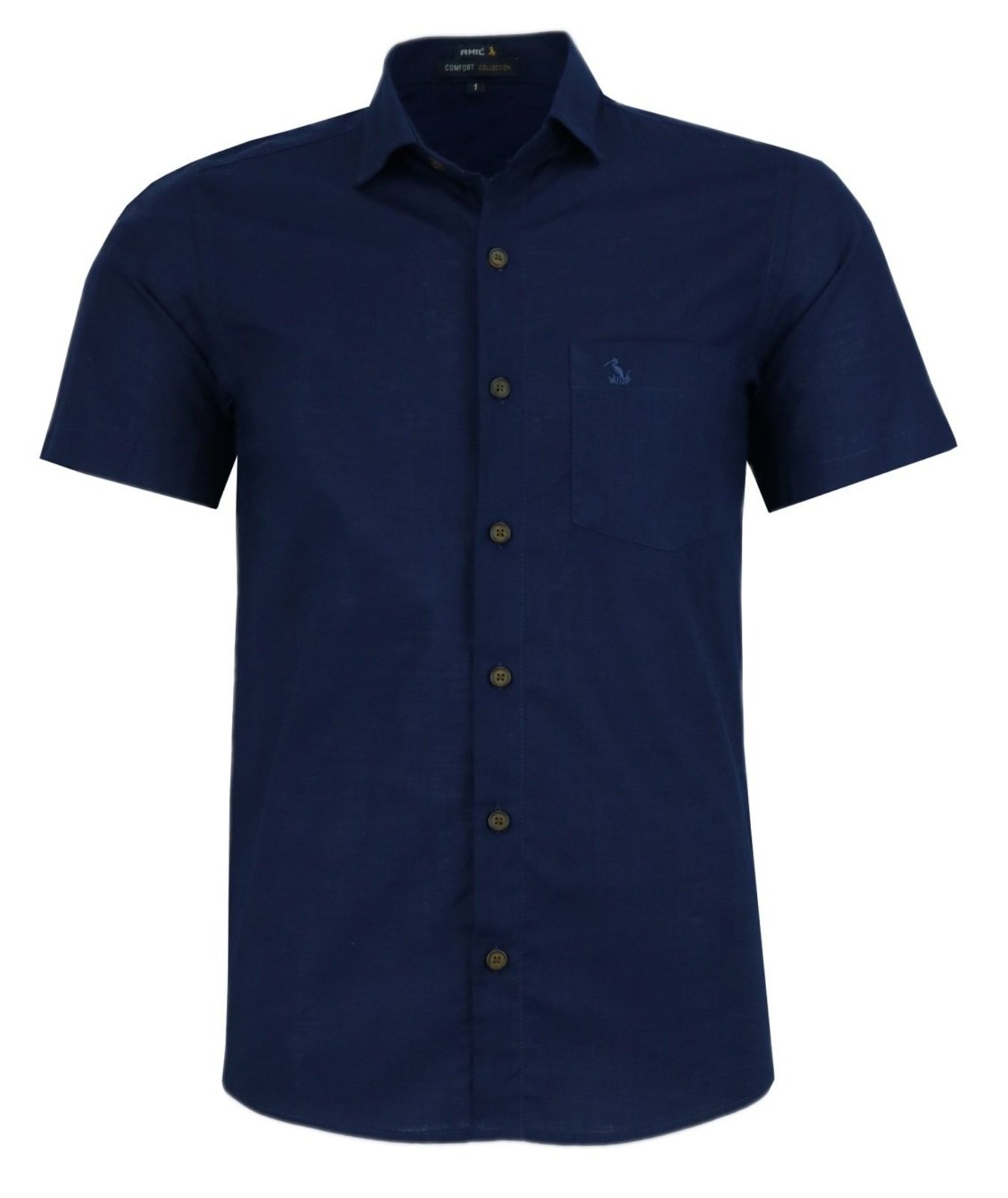 Camisa Social Amil Comfort Kart Algodão Flamê tipo Linho Manga Curta Luxo Marinho