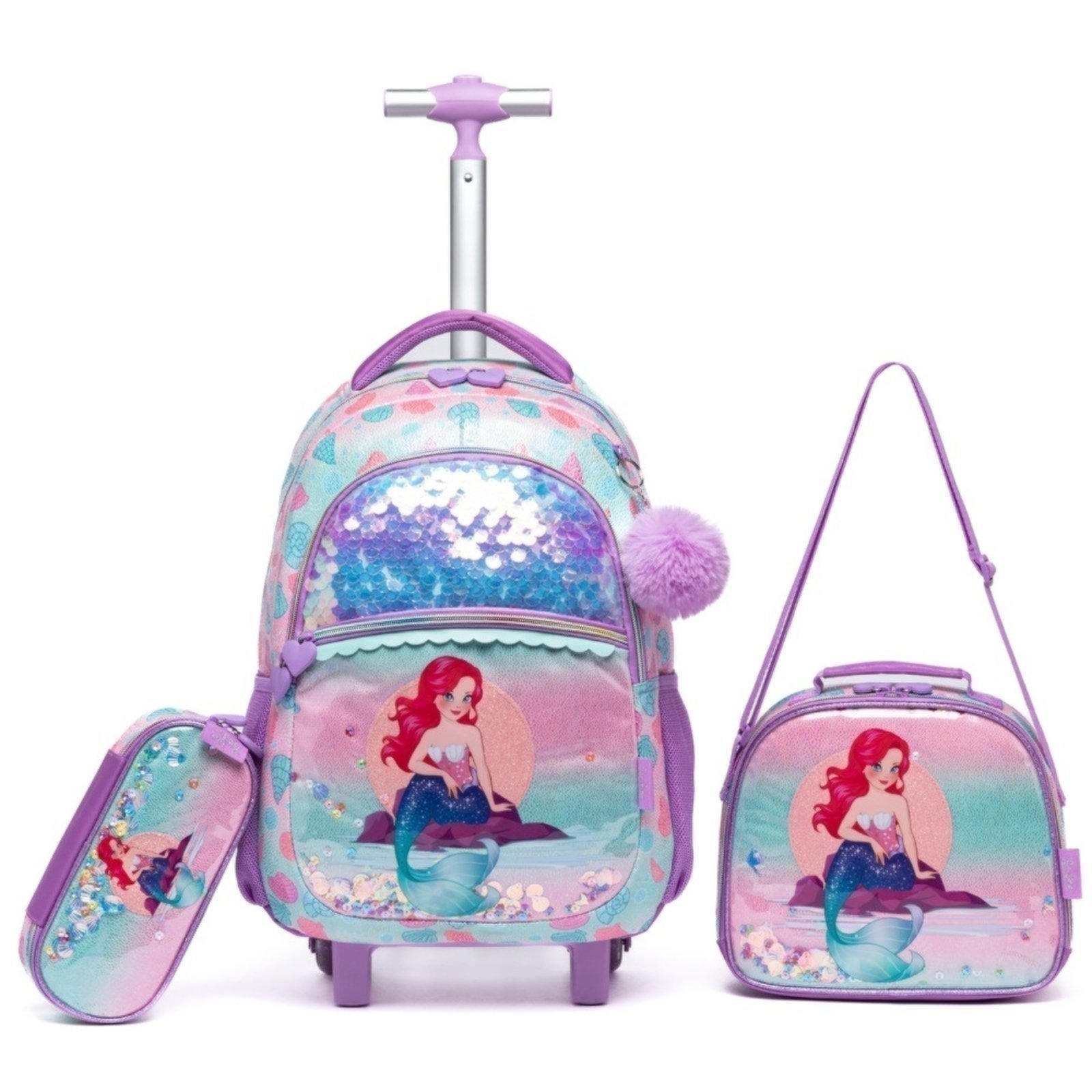 Infantil – Kit Polo One Mochila De Rodinhas Sereia Estojo Lancheira Térmica