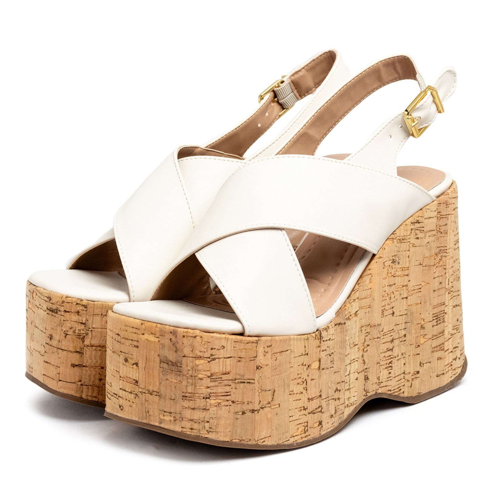 Sandália Feminino Anabela Plataforma Cortiça 182175 Off White