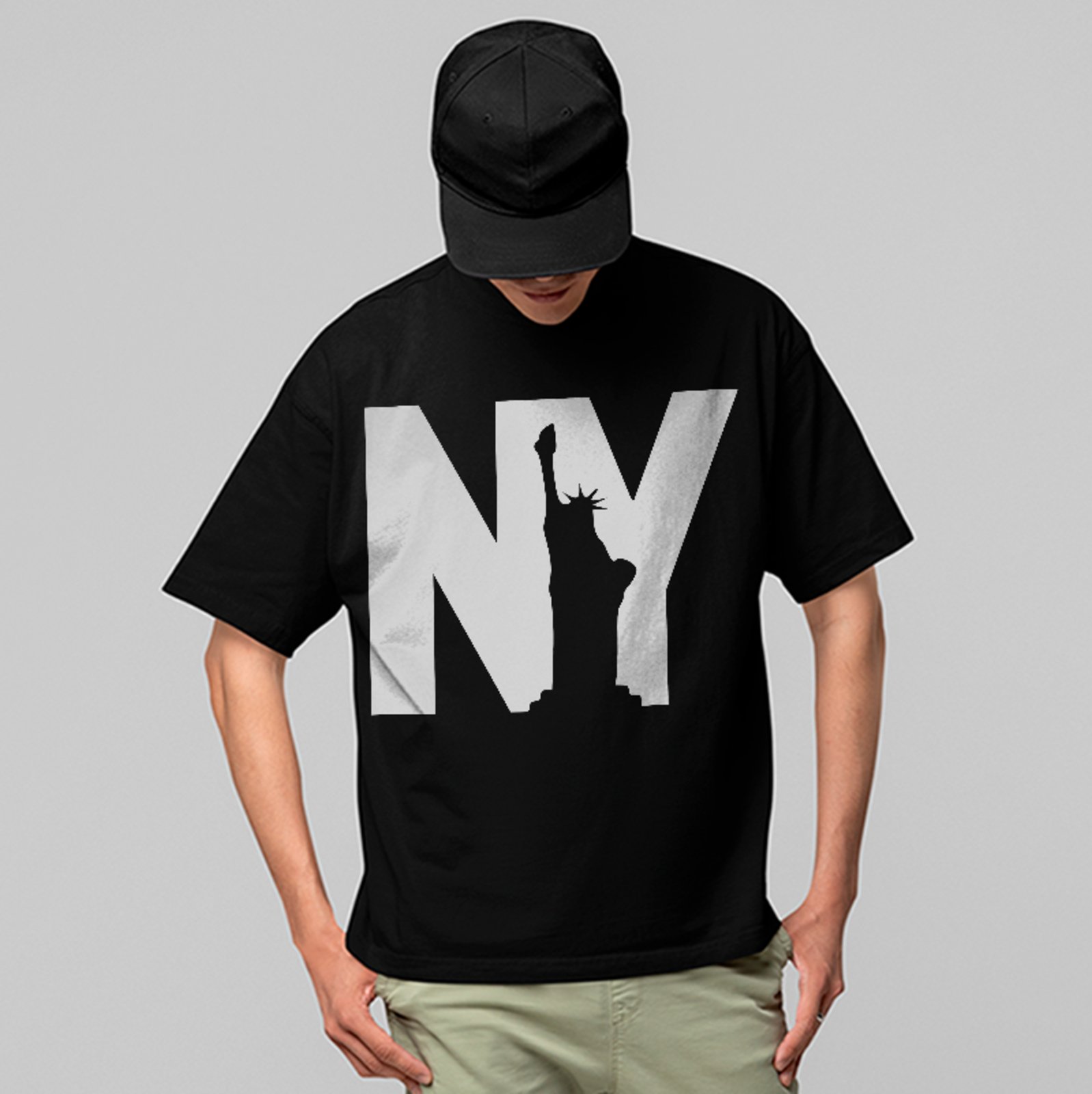 Camiseta Oversized Nova York Estátua Liberdade Streetwear Unissex Preto