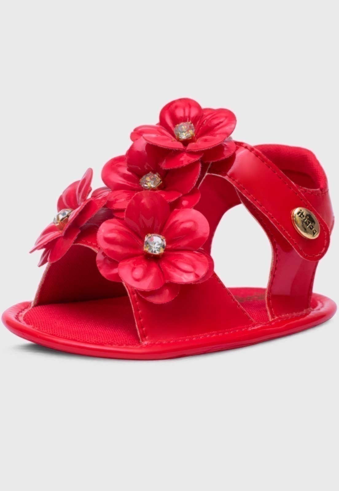 Infantil – Sandalia Popidi Menina Recem-Nascido Flores Vermelho