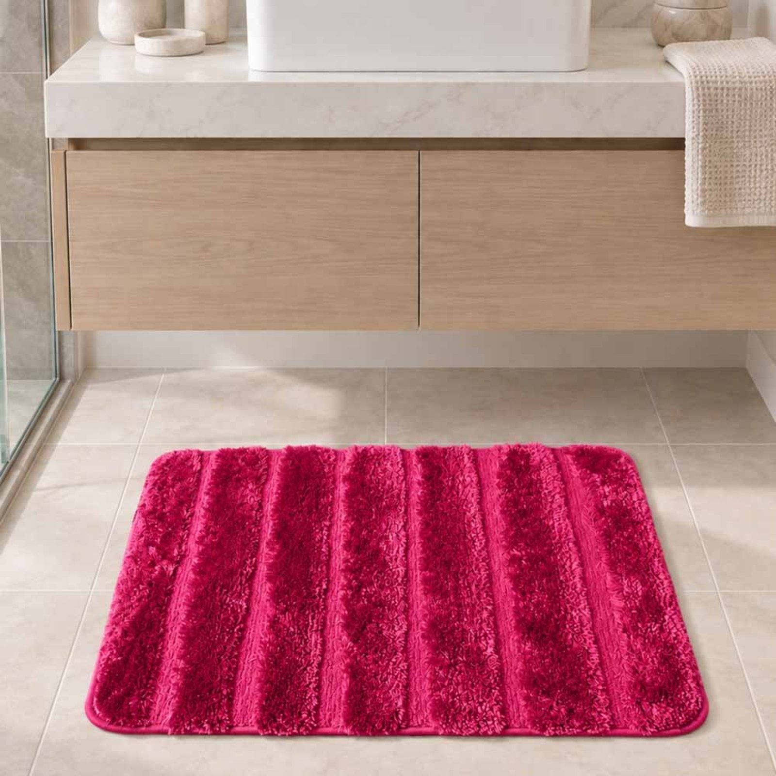 Tapete Piso de Banheiro Europeu 1 Peça Antiderrapante Macio Fácil de Lavar Pink