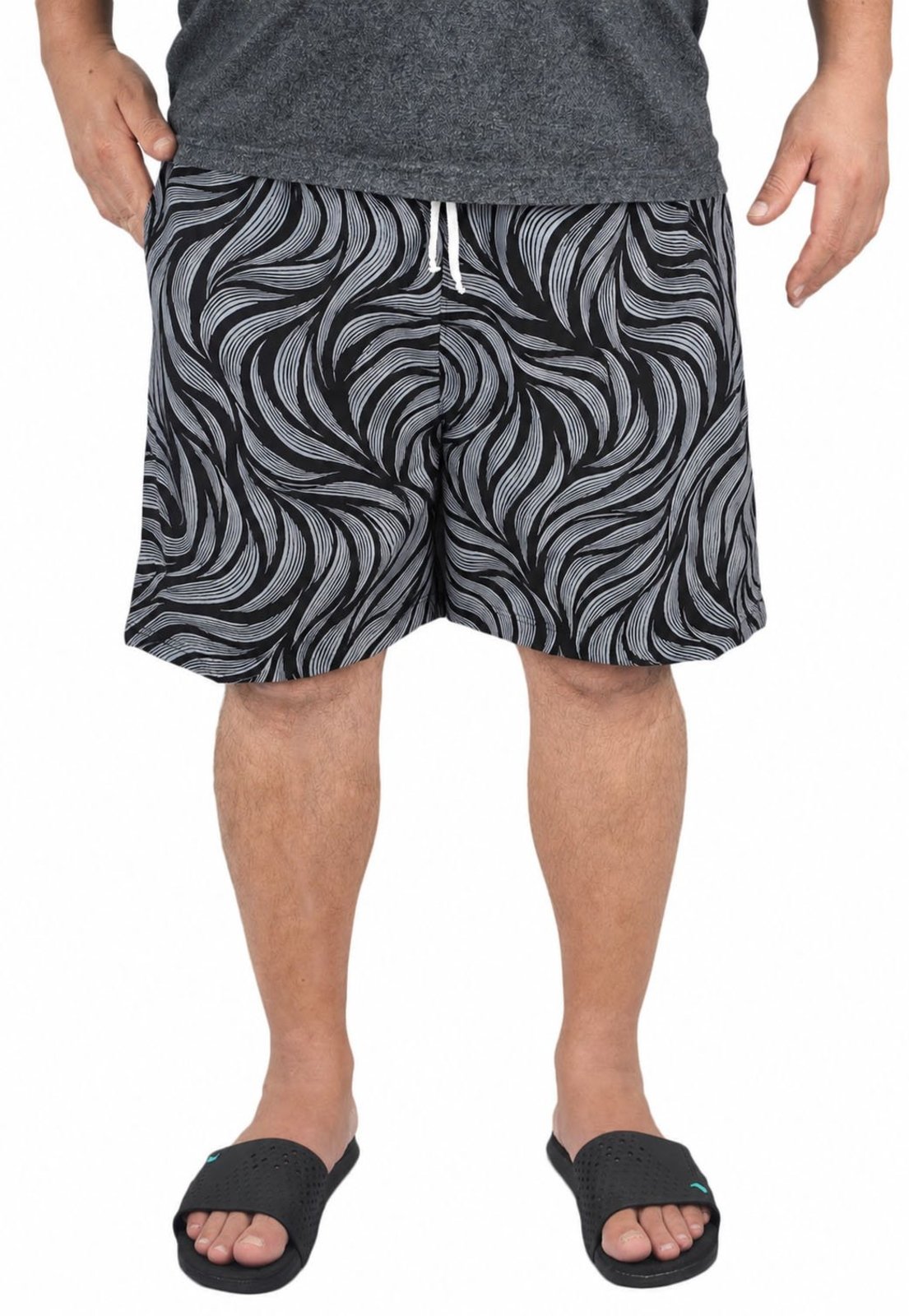 Shorts Masculina Plus Size Tactel Elastano Estampada Preto