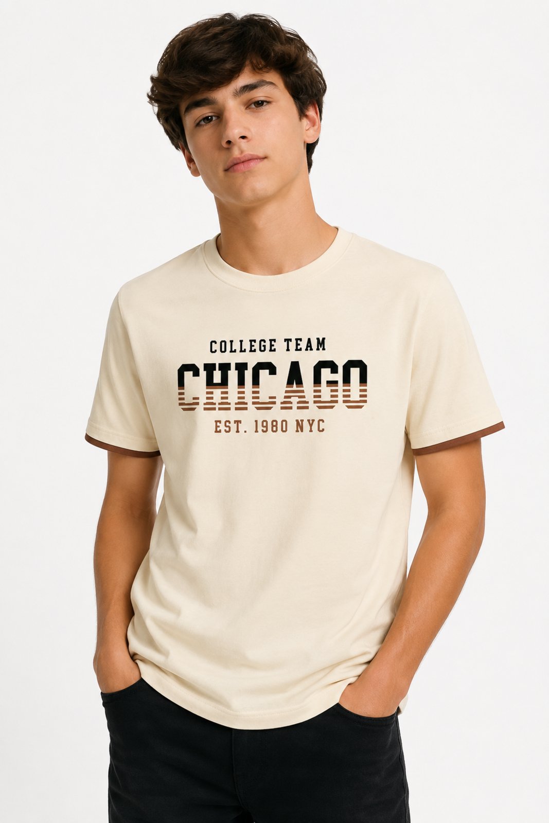 Infantil - Camiseta Juvenil Masculina D Bell Outlet Fashion Chicago Bege