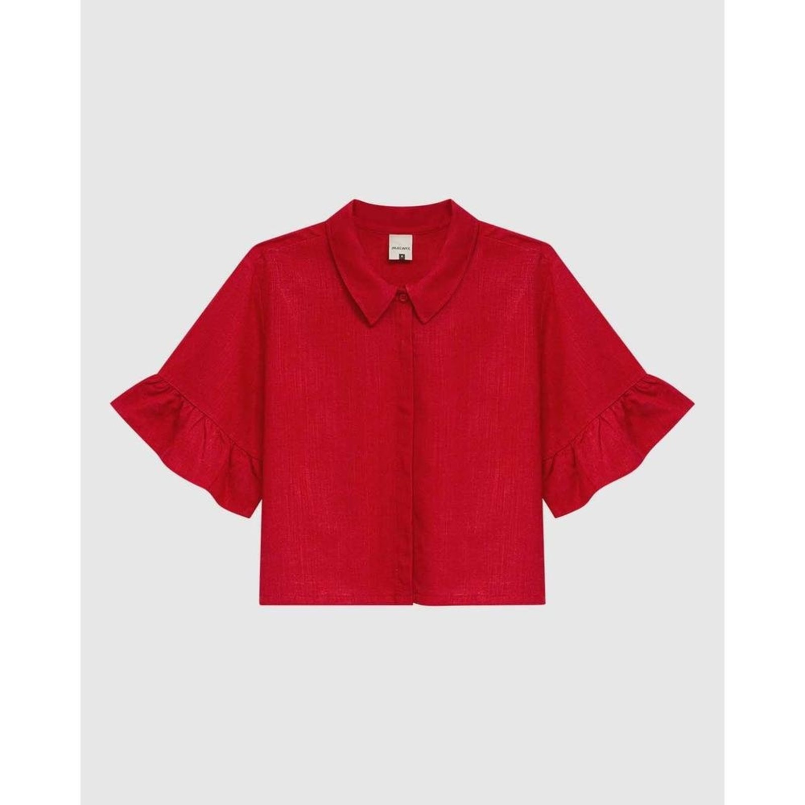 Camisa Cropped Feminina Manga Com Babado Em Viscolinho
