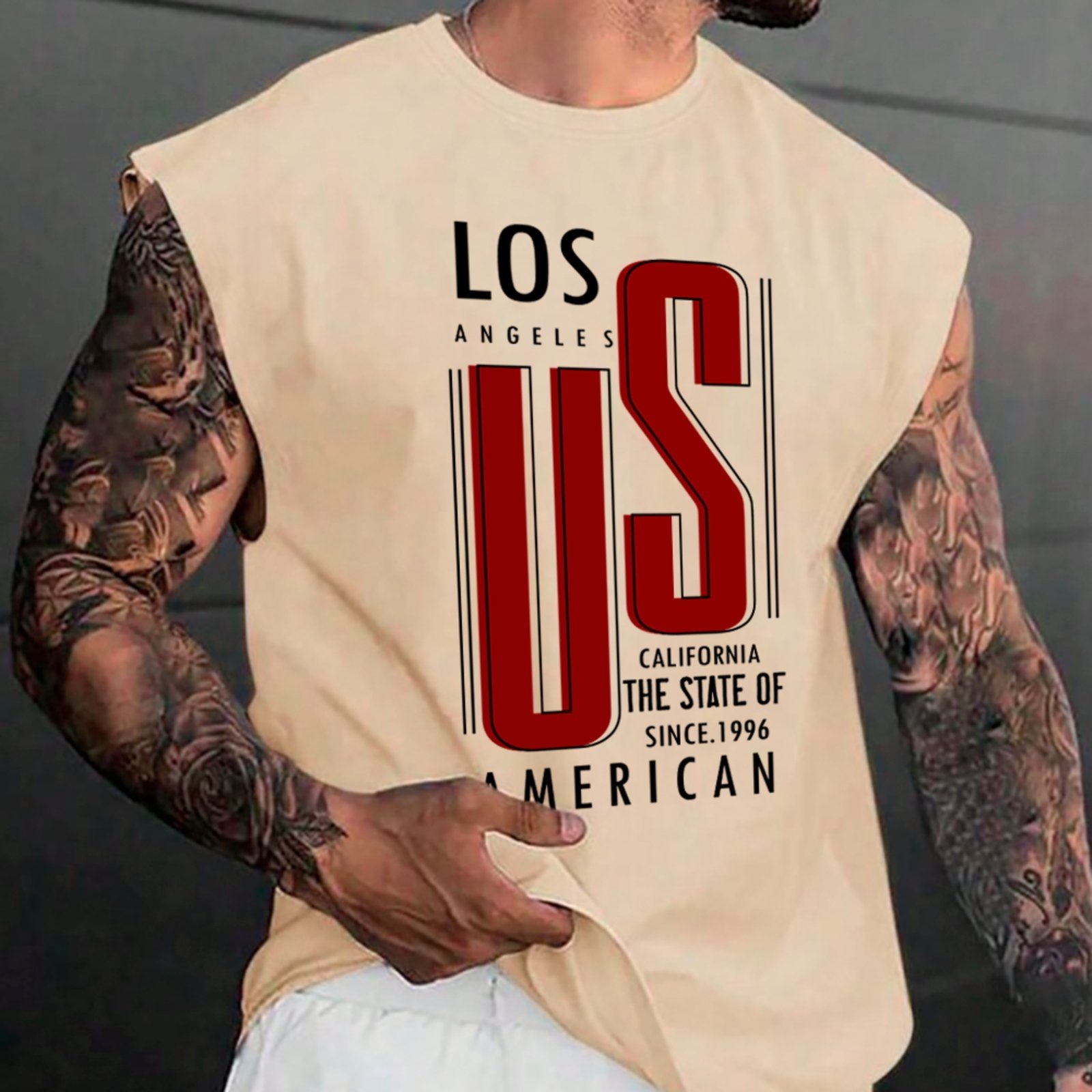Camiseta Regata Machão Ousy Los Angeles Oversized Masculina Off White