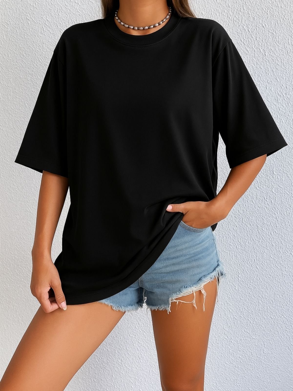 Camiseta Oversized Feminina Safira Moda Algodão Preto
