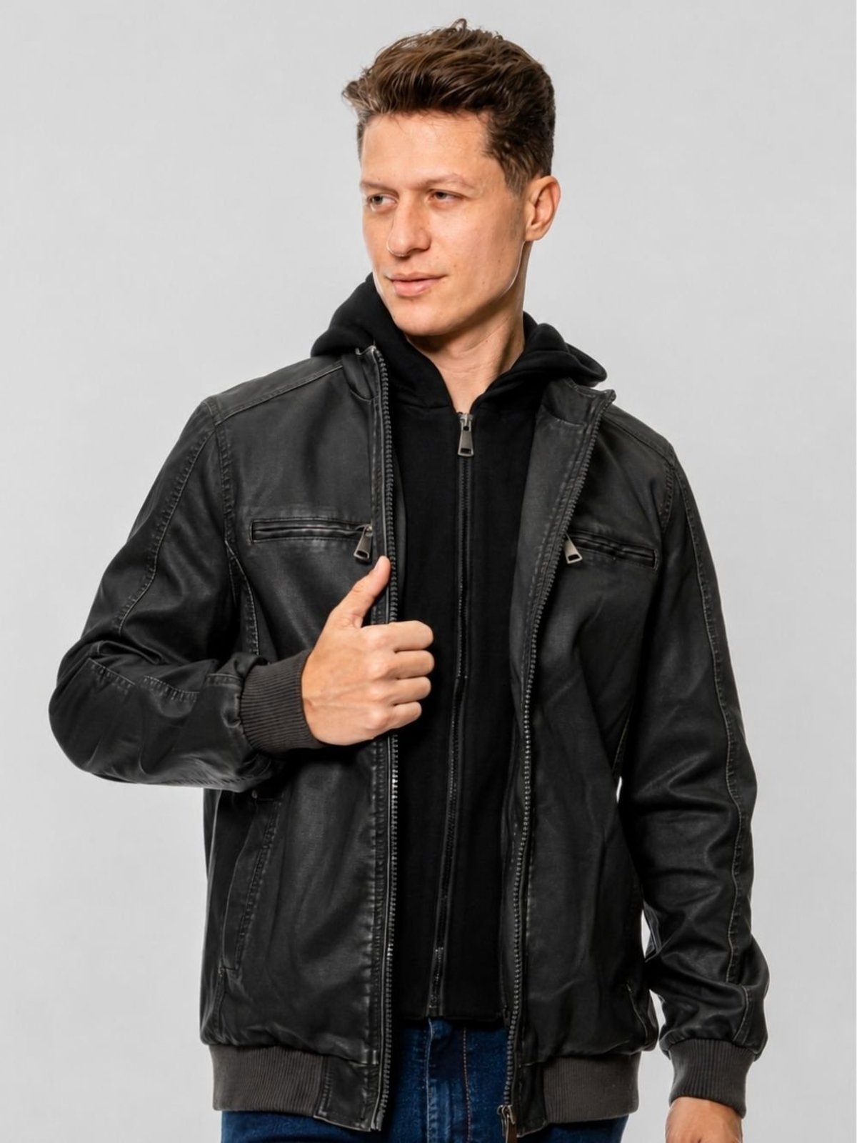 Jaqueta Masculina em PU Com Capuz Removível Crocker - 50455
