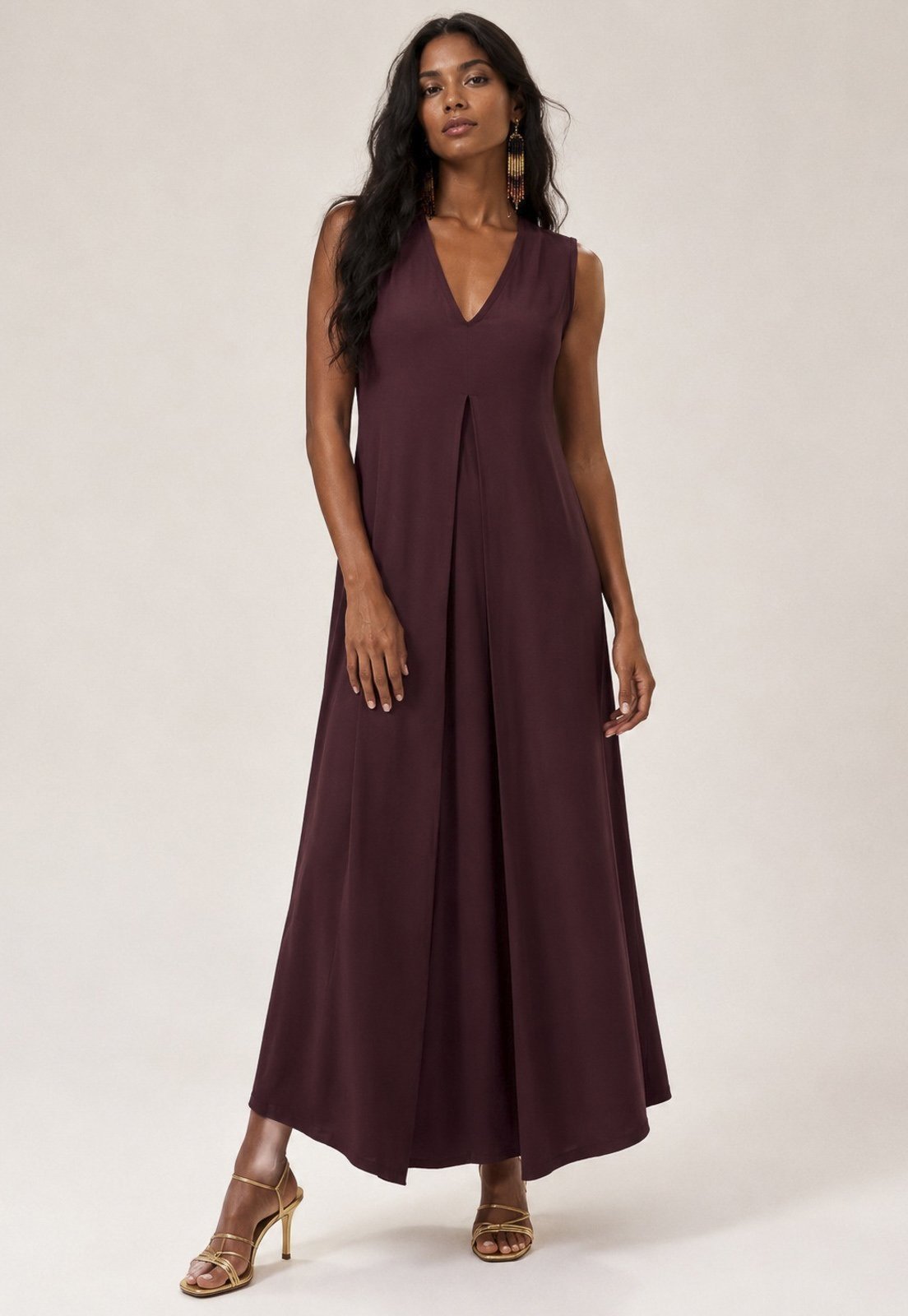 Vestido Amazonia Vital Longo Acará Malha Marrom