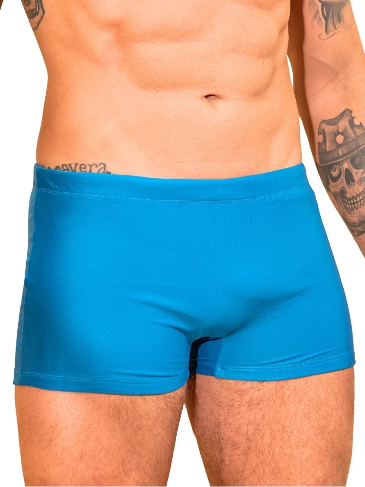 Sunga Boxer Masculina Orla da Praia Lisa Com Forro Natação Proteção Solar Azul Celeste
