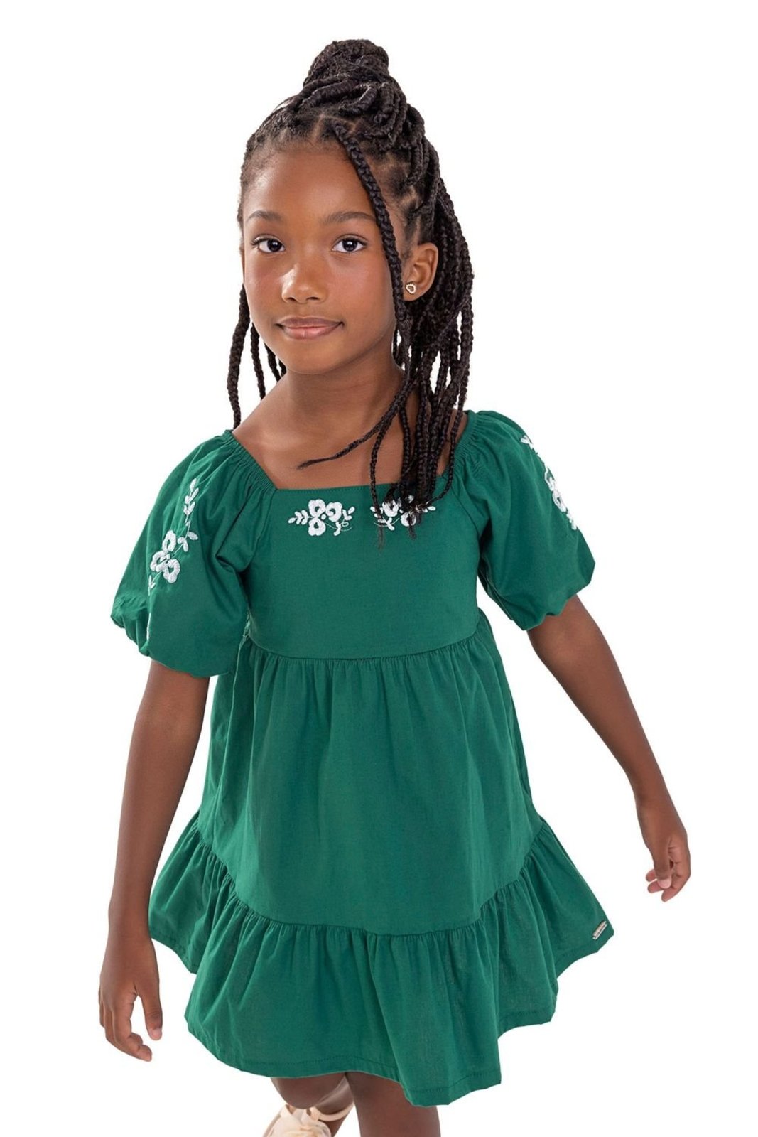 Infantil - Vestido Menina Mangas Bordadas Colorittá Verde