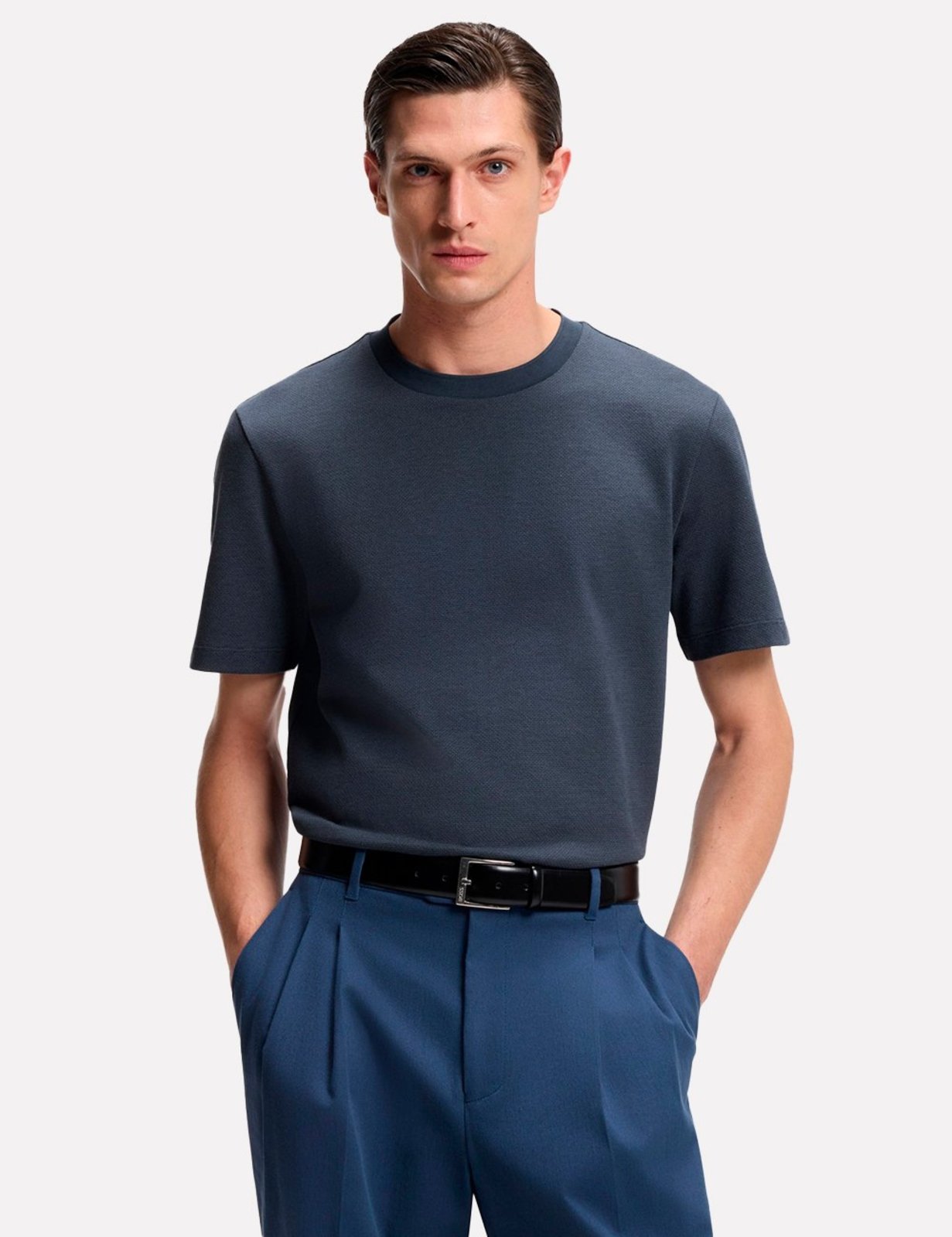 Camiseta Hugo Boss Masculina Regular H-Thompson 102 Azul Marinho