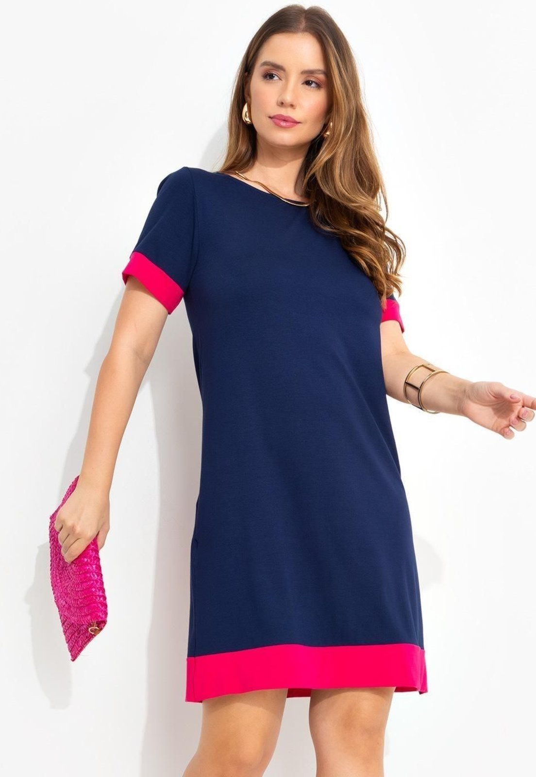 Vestido Em Malha De Viscose Azul Marinho Quintess