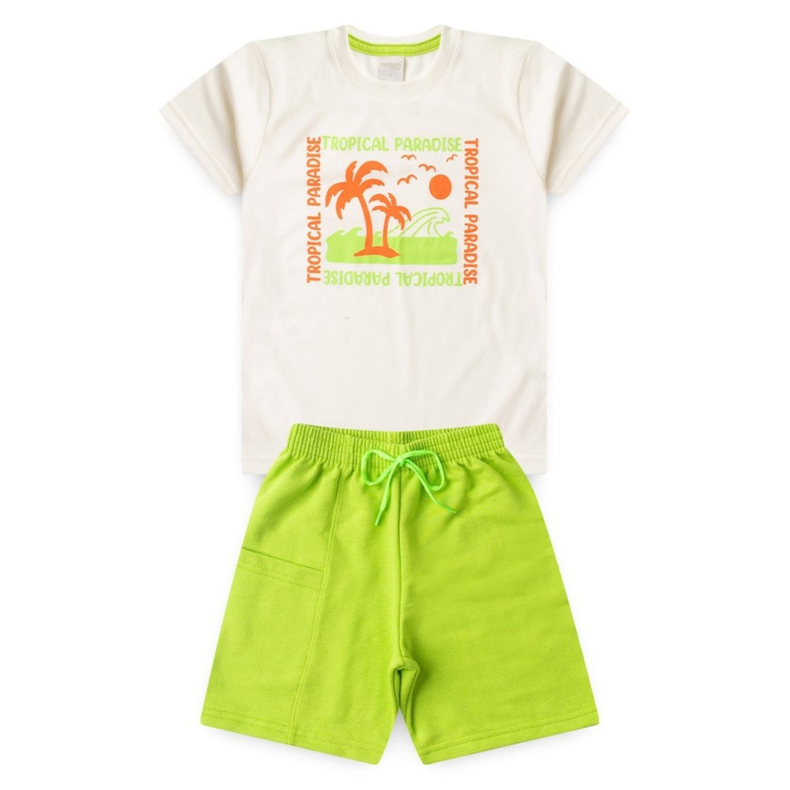 Vista 3 Infantil - Conjunto Molekada Verão Menino Natural Camiseta e Bermuda Com Bolso Tropical Paradise bege natural Molekada bege natural