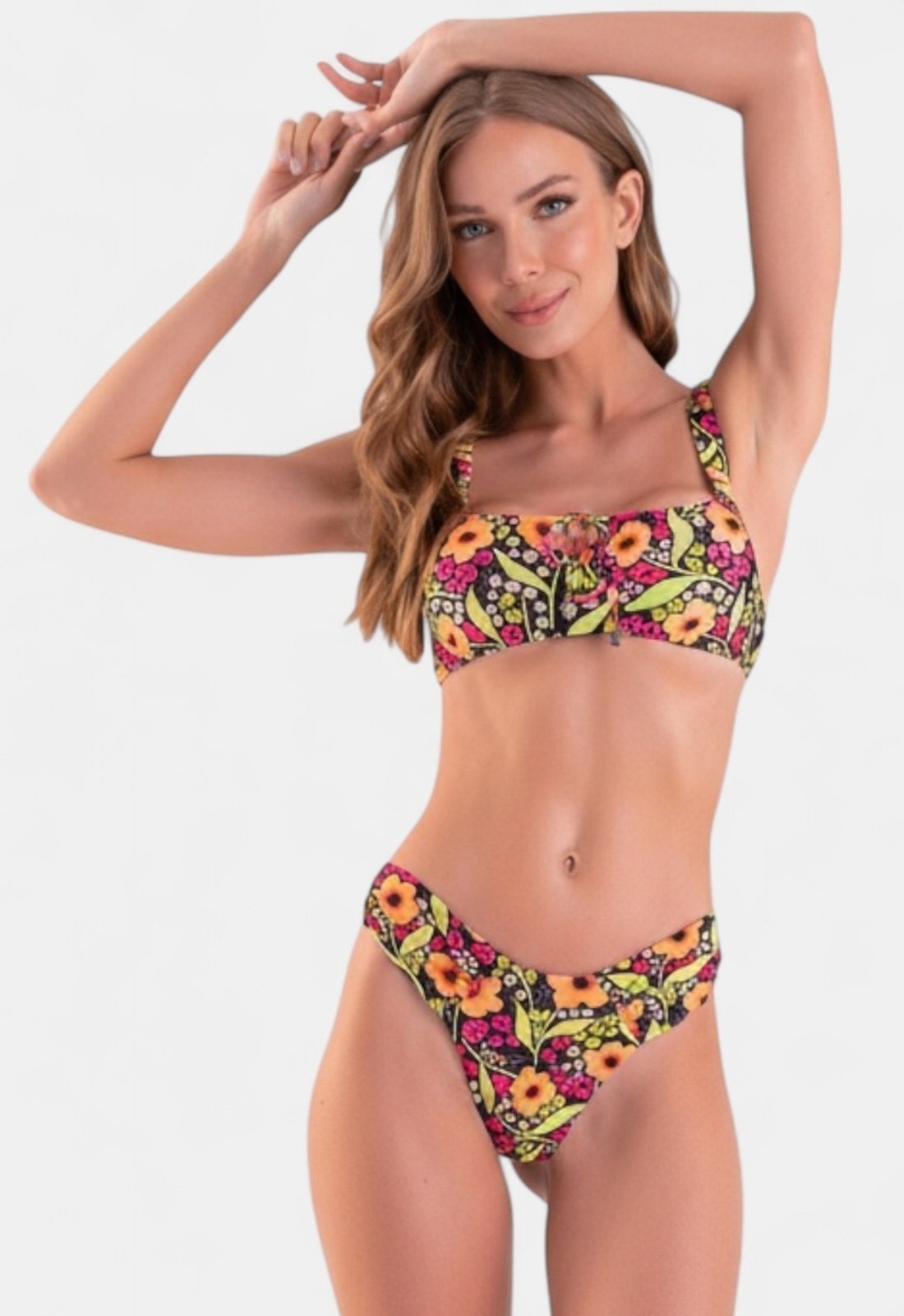 Biquíni Areia Branca Baly Frente Única Floral Laranja