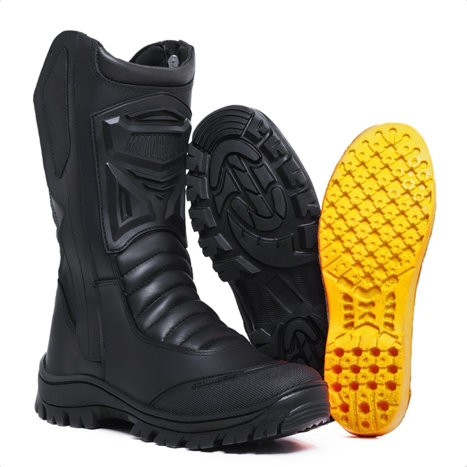 Vista 2 Bota Coturno Preta Masculina Couro Legítimo Militar Tático Exército Confortável Cano Alto 1020 Schiareli preto Schiareli preto