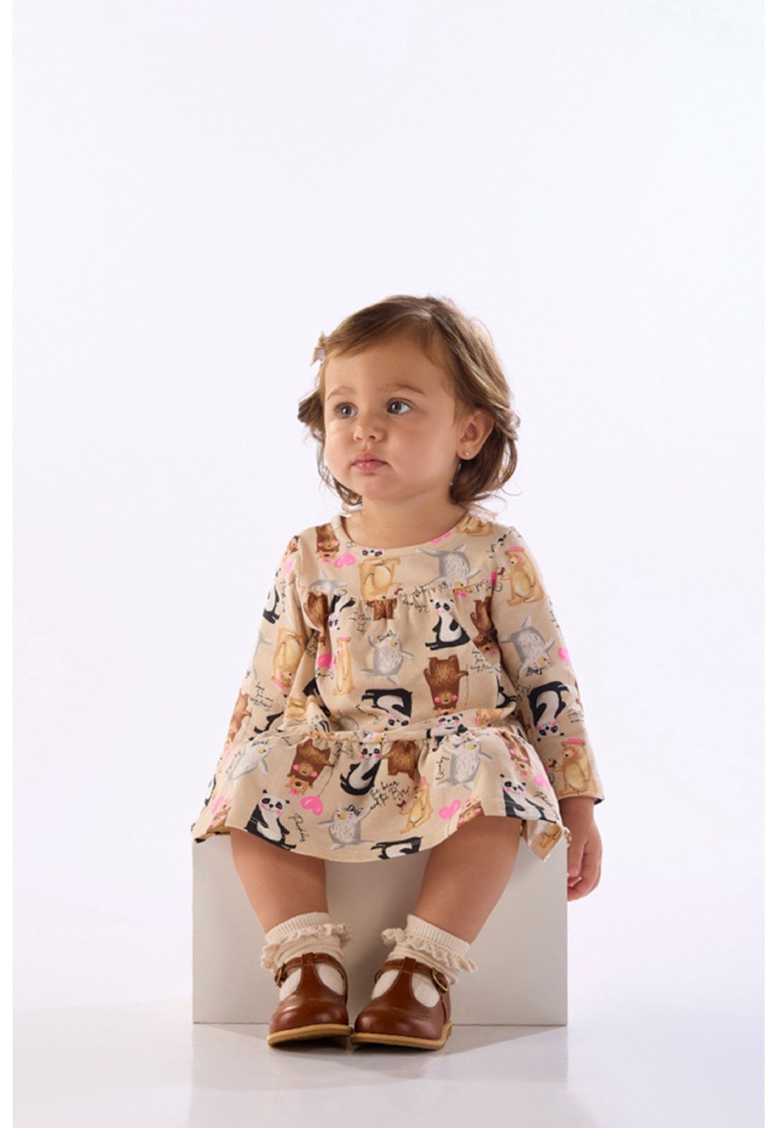 Infantil - Vestido Cotton Manga Longa Quimby Bege