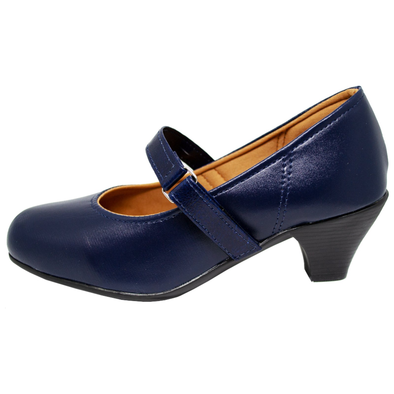Vista 3 Sapato Social Boneca Fechado Salto Baixo Confort Marinho. PariShoes azul PariShoes azul