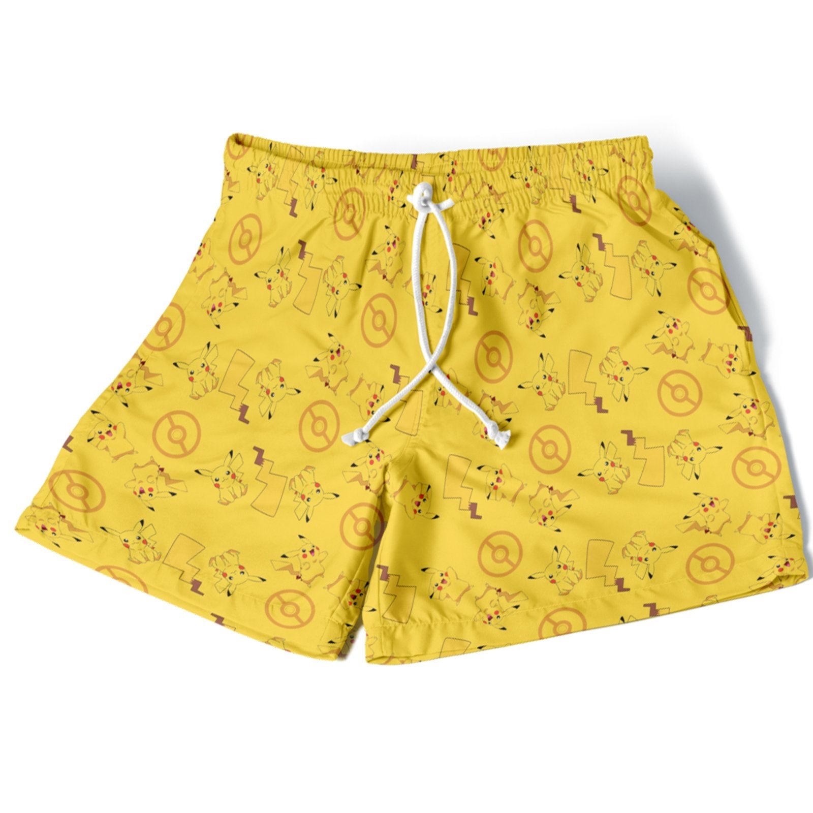 Infantil – Short Menino Menina Conforto Estampado Verão Moda Personagens Picachu Amarelo