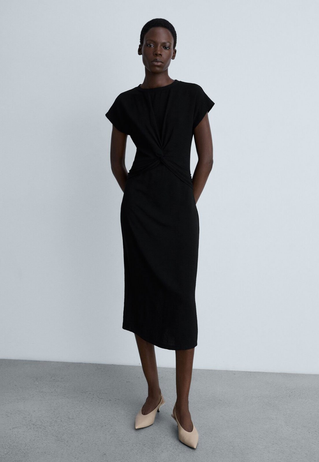 Vestido Mango Midi Nó Preto