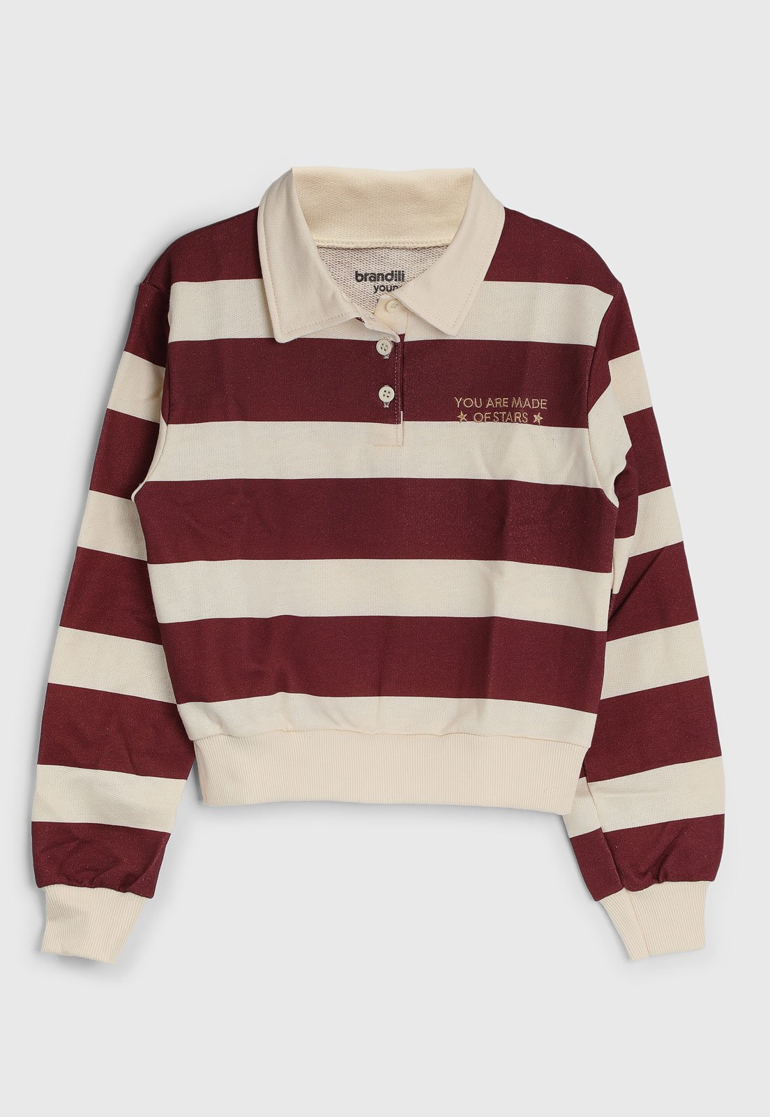 Infantil - Blusa de Moletom Gola Polo Brandili Listrada Vinho