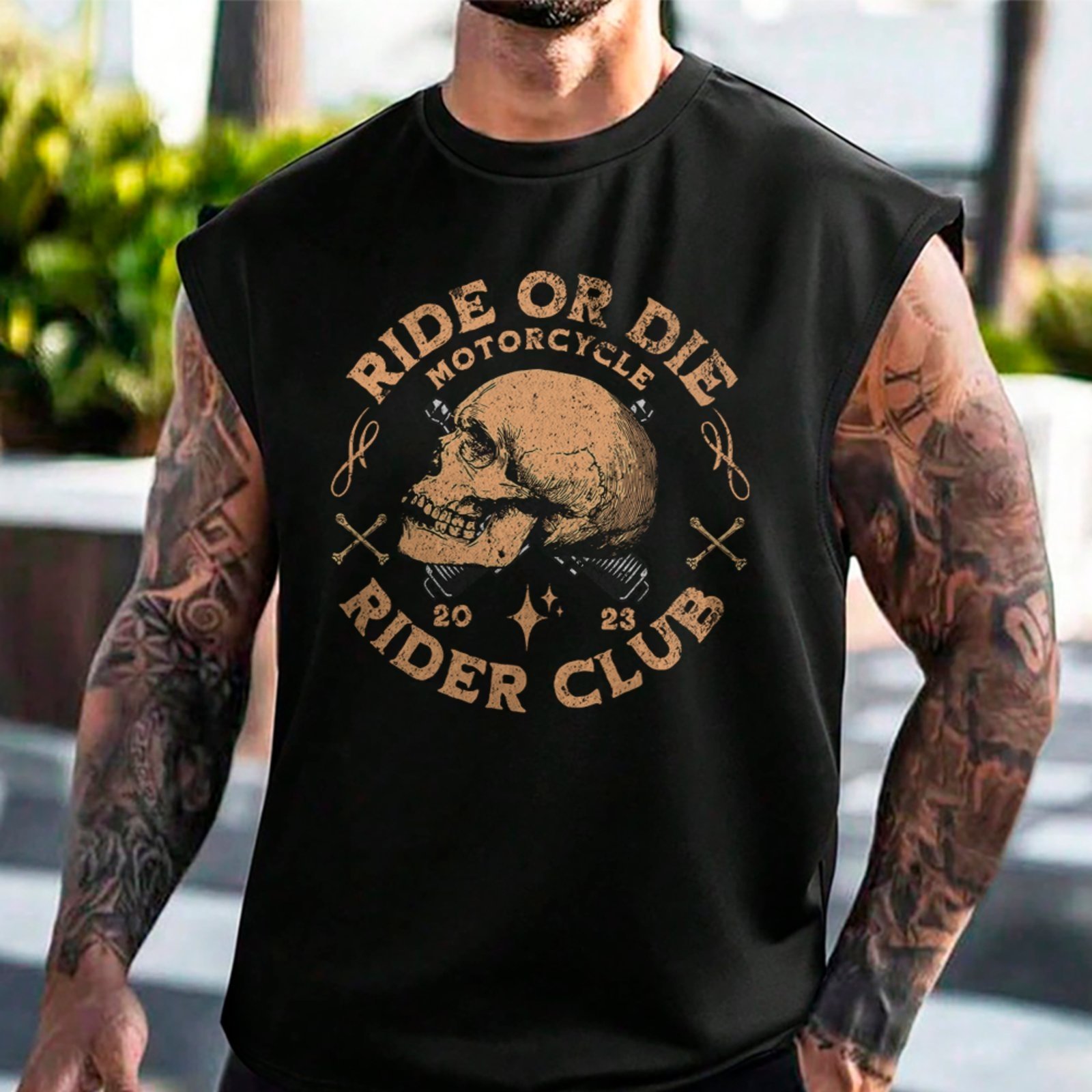Camiseta Regata Machão Ride Or Die Caveira Biker Streetwear Preto