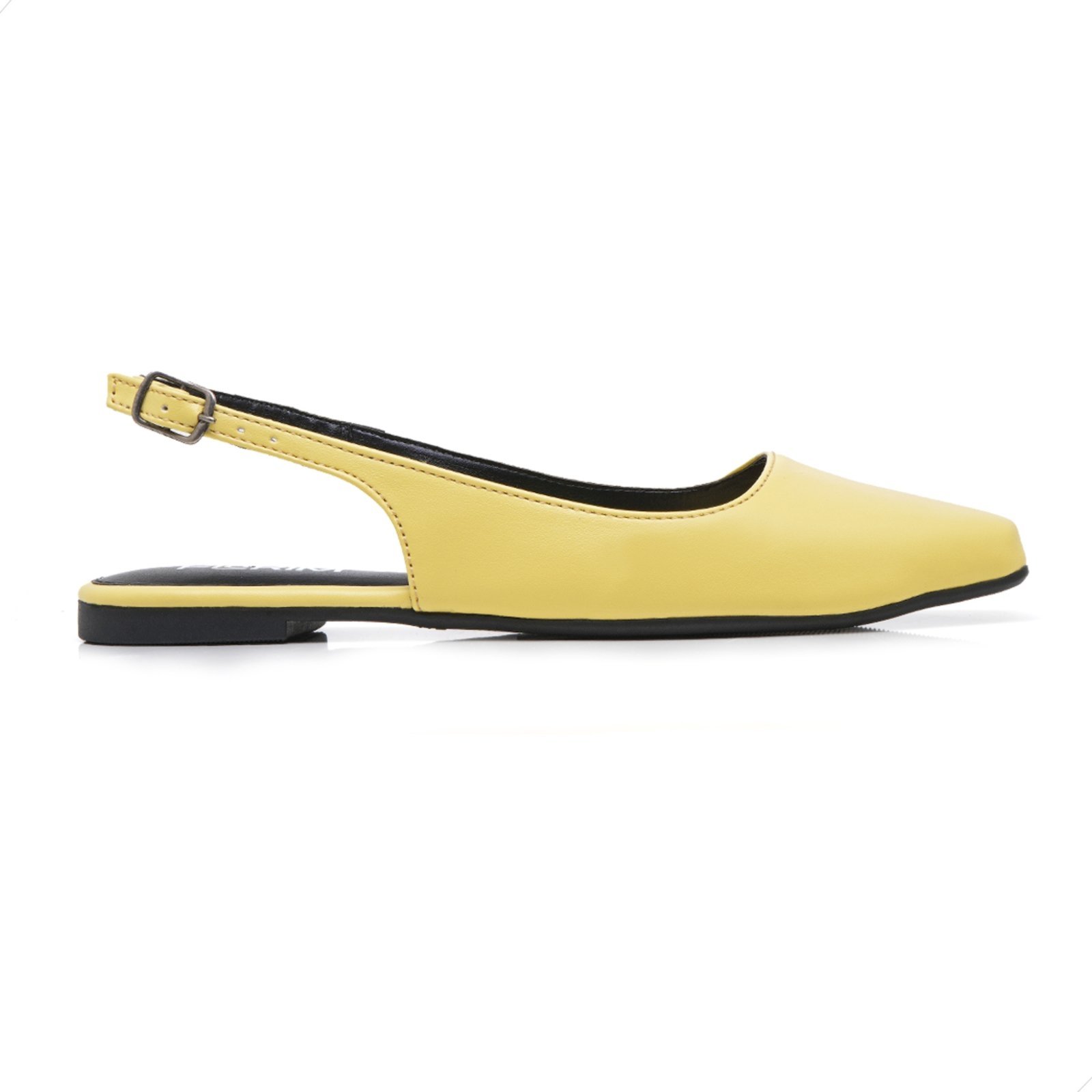 Sapatilha Slingback Feminina Rasteira Bico Quadrado Confort Amarelo