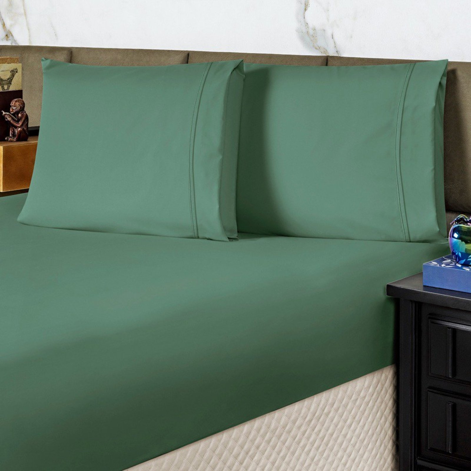 Jogo de Cama Lençol King Conforto Percal 300 Fios 3 Peças - Verde - 100% Poliéster