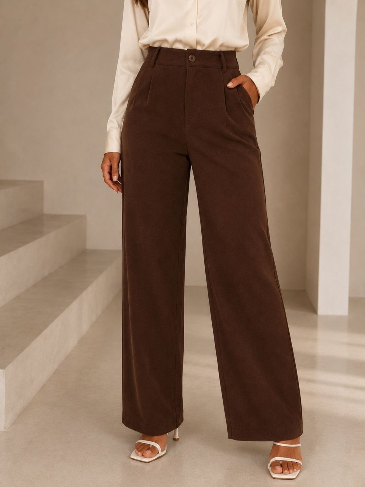 Calça Feminina de Suede Cintura Alta SKR MODA Elegante Confortável e Versátil Marrom