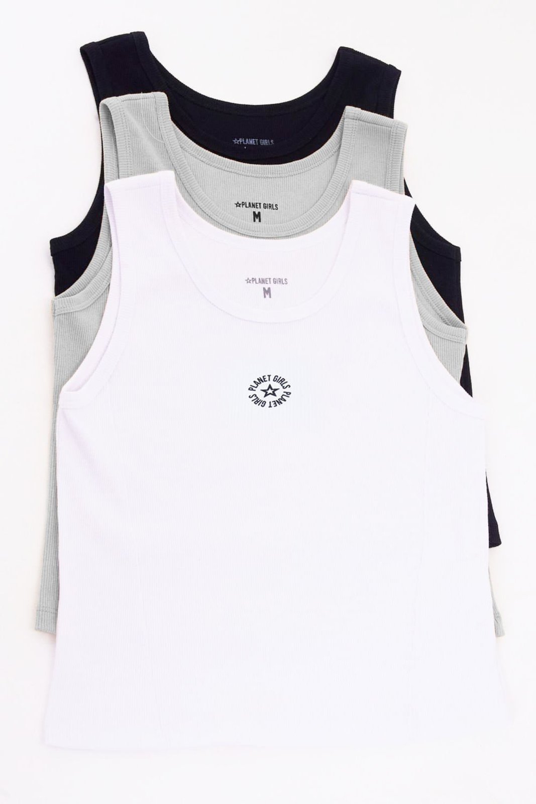 Kit 3 Regatas Femininas Gola Redonda Planet Girls Sortido