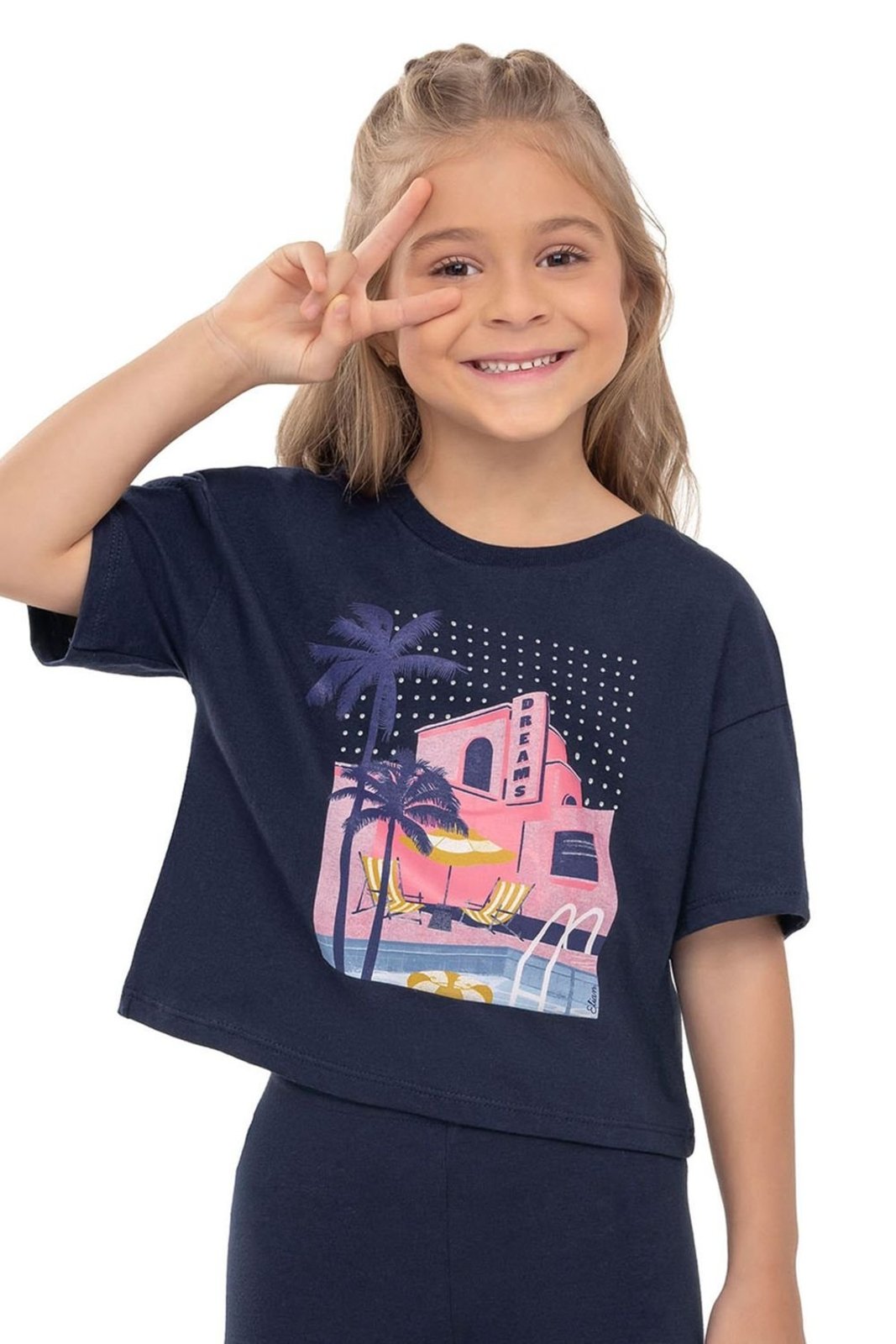 Infantil - Blusa Menina Dreams Com Strass Elian Azul