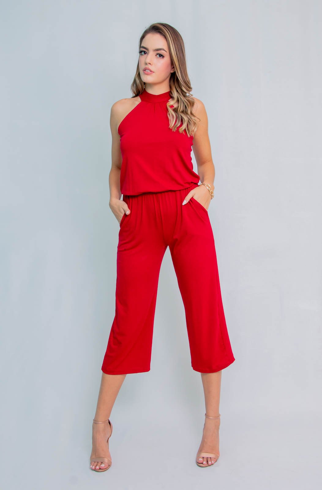 Macacão Gola Alta Pantacourt Maria Paes Vermelho