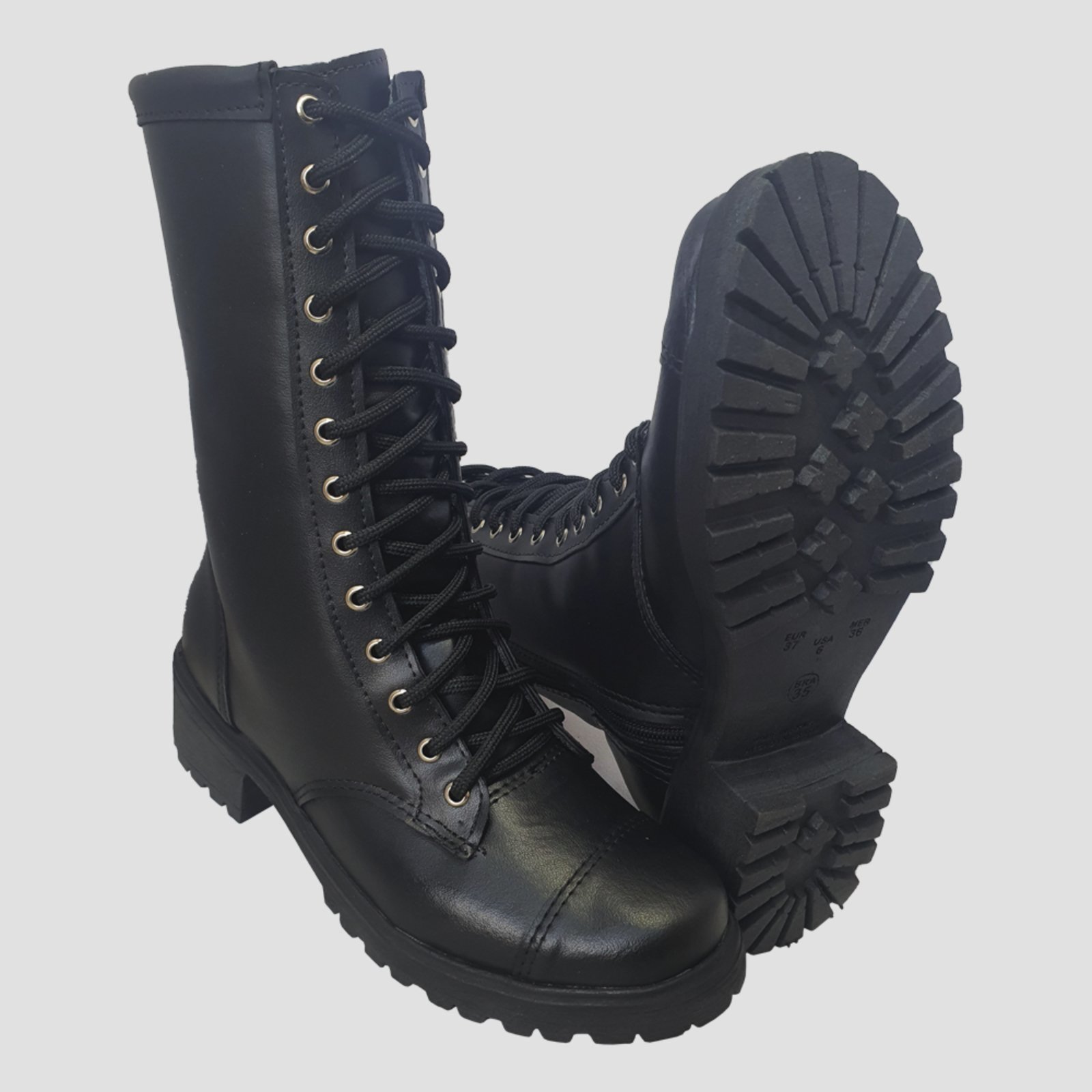 Bota Coturno Cano Médio Moda Pé Estilo Militar Preto