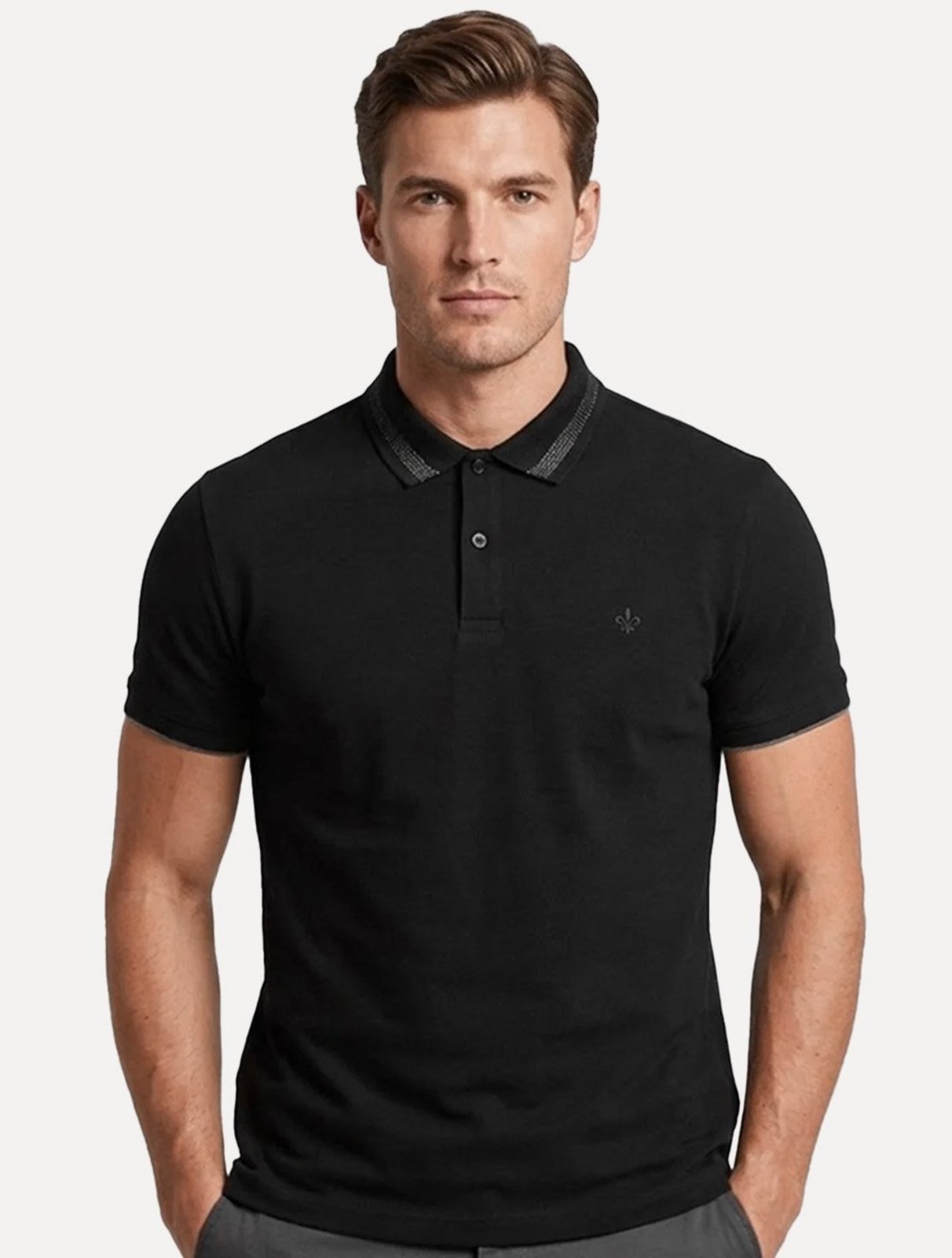 Polo Dudalina Masculina Jacquard Gola Pontos Preta